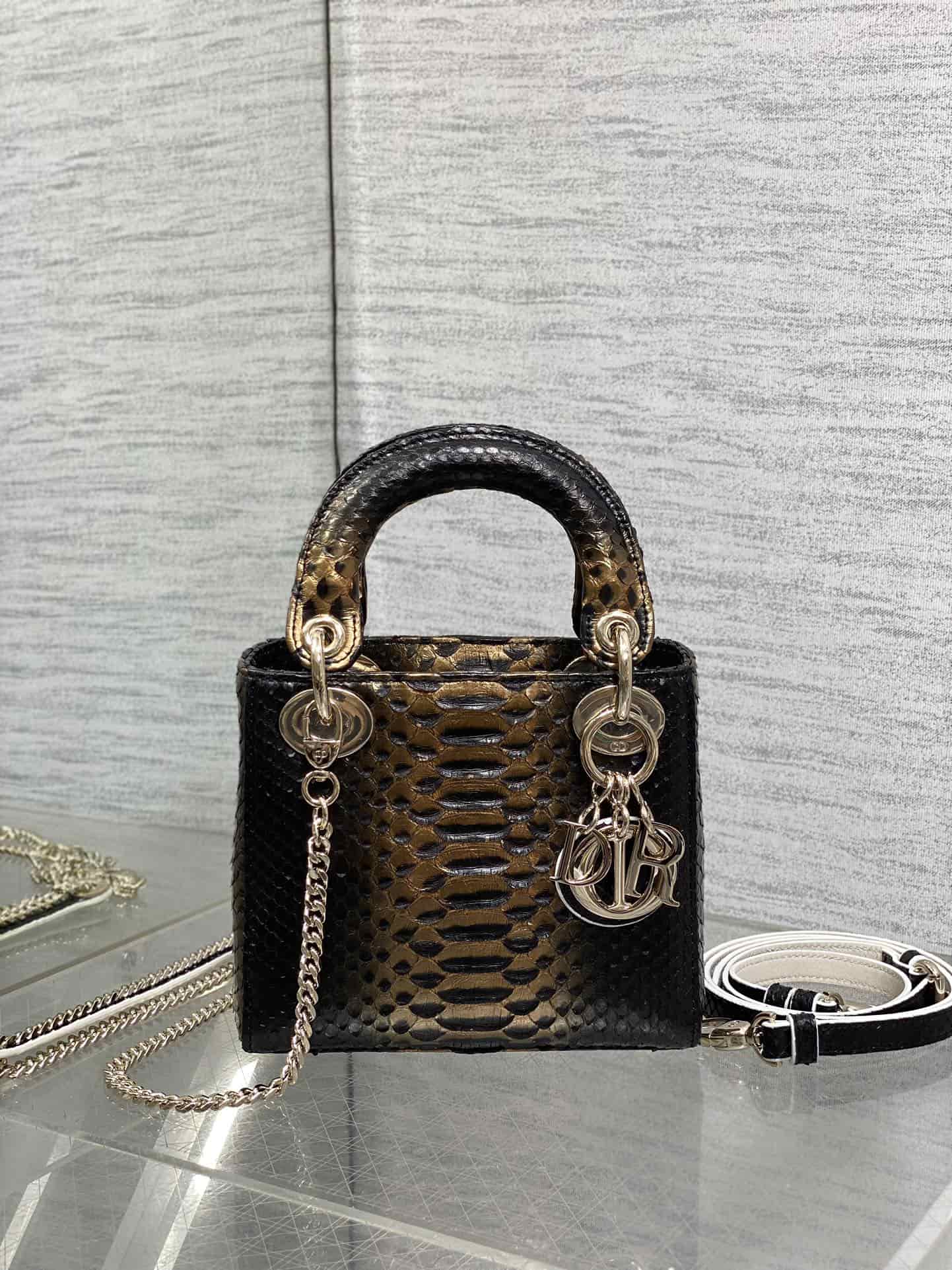 MINI LADY Dior BAG Cannage Python Gold-tone Metal High