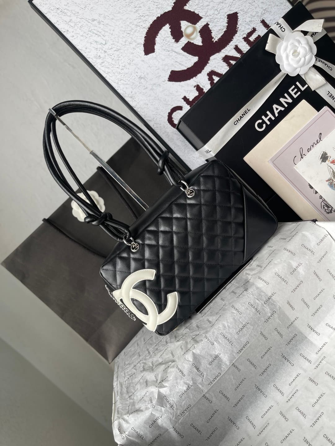 Chanel Cambon Ligne Bowler bag Calfskin & Silver-Tone Metal AS25171 Black High