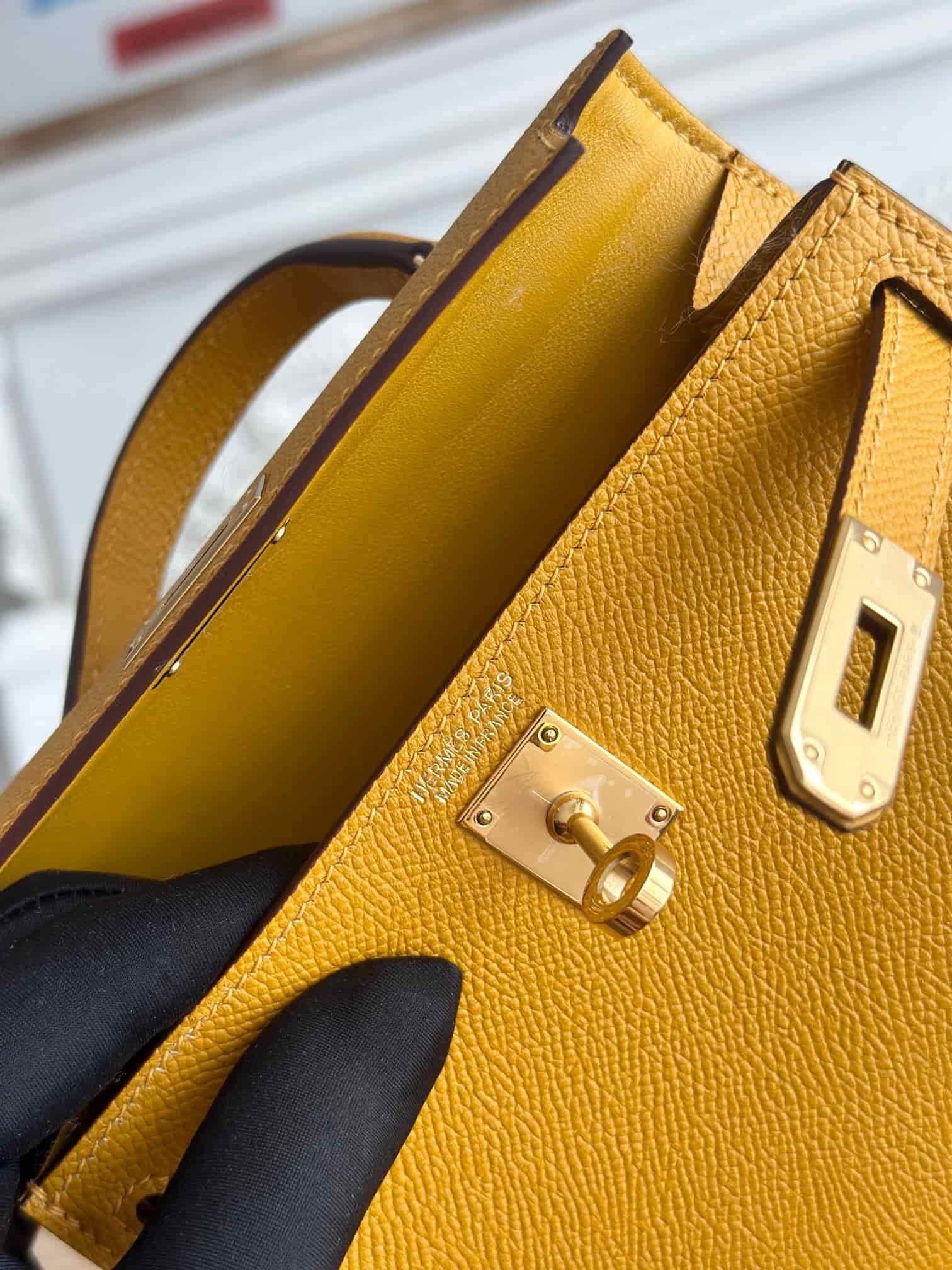 Hermes Kelly Mini II Bag Epsom Leather WAX Moutarde High