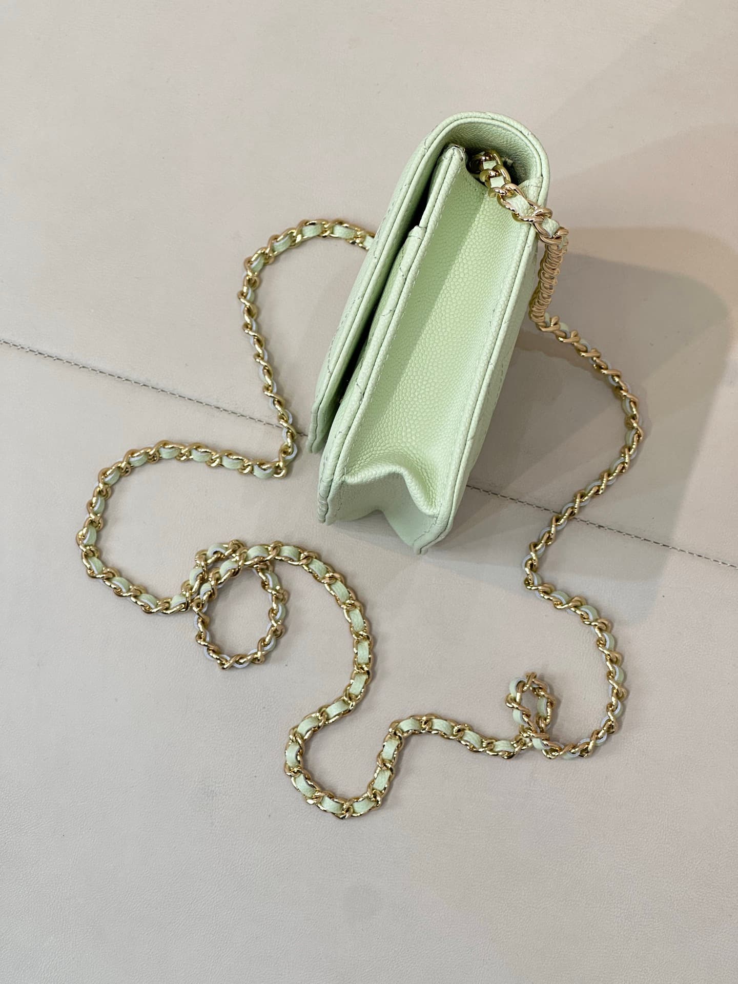 Chanel Wallet on Chain Grained Calfskin& Gold-tone Metal AP0250 Light Green TOP