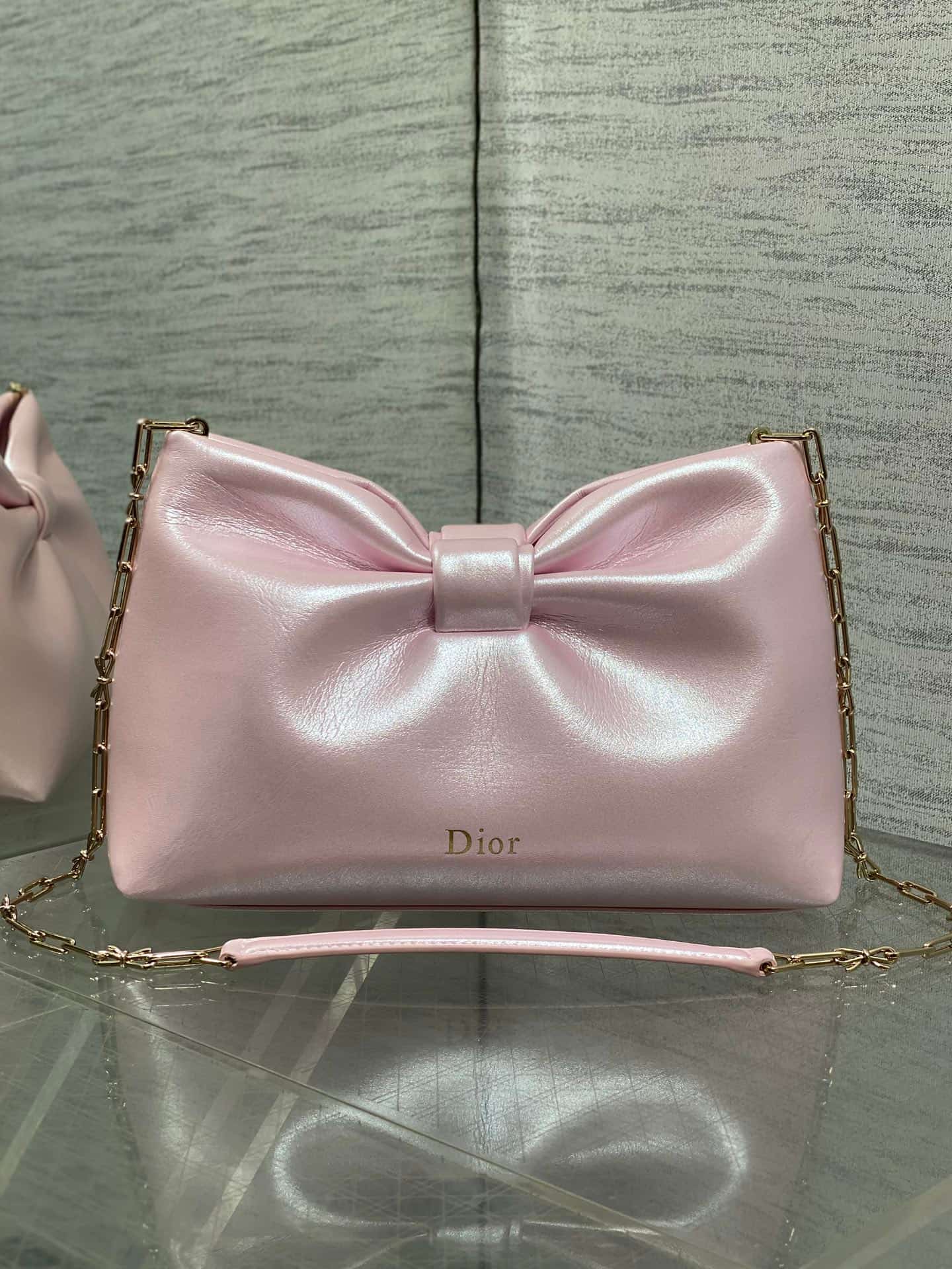 Small Dior Bow Bag Pink Leather High
