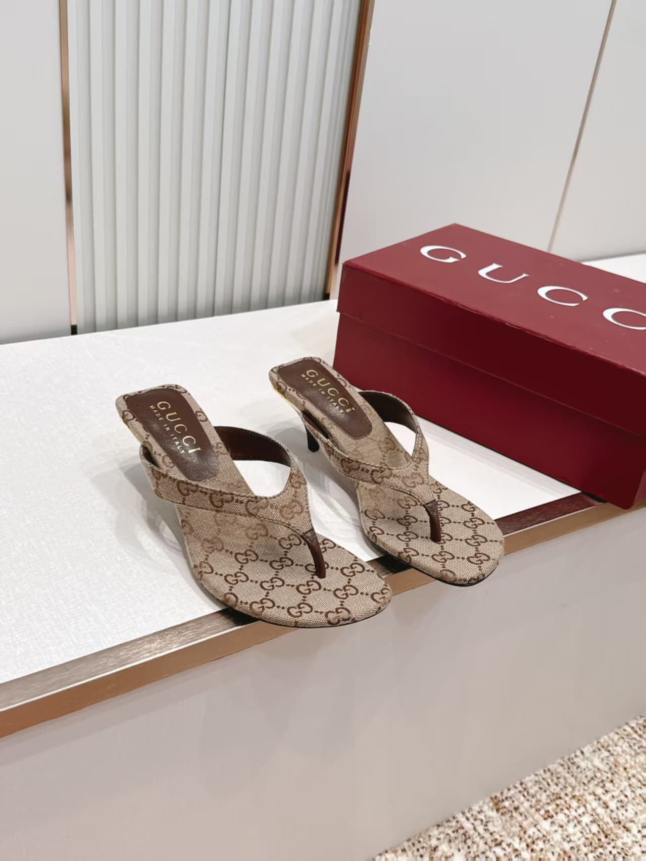 Gucci Women's Vittoria thong sandals in sand and brown GG canvas