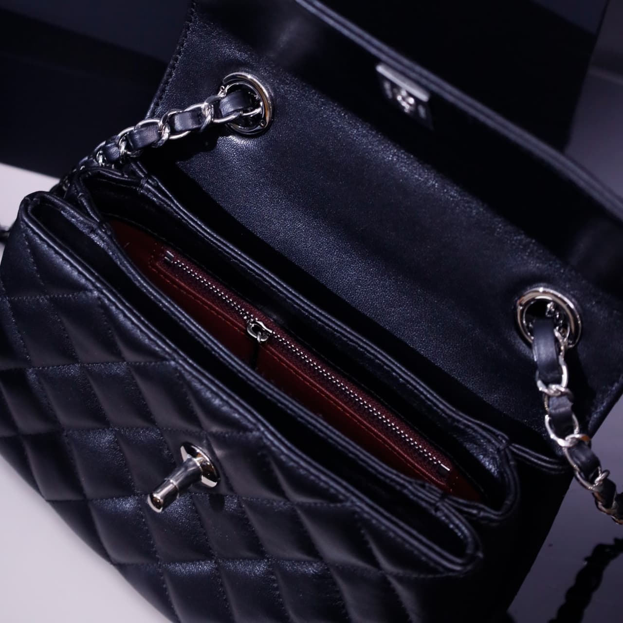 Chanel MINI FLAP BAG WITH TOP HANDLE AS4654 Lambskin &Silver-Tone Metal Black A