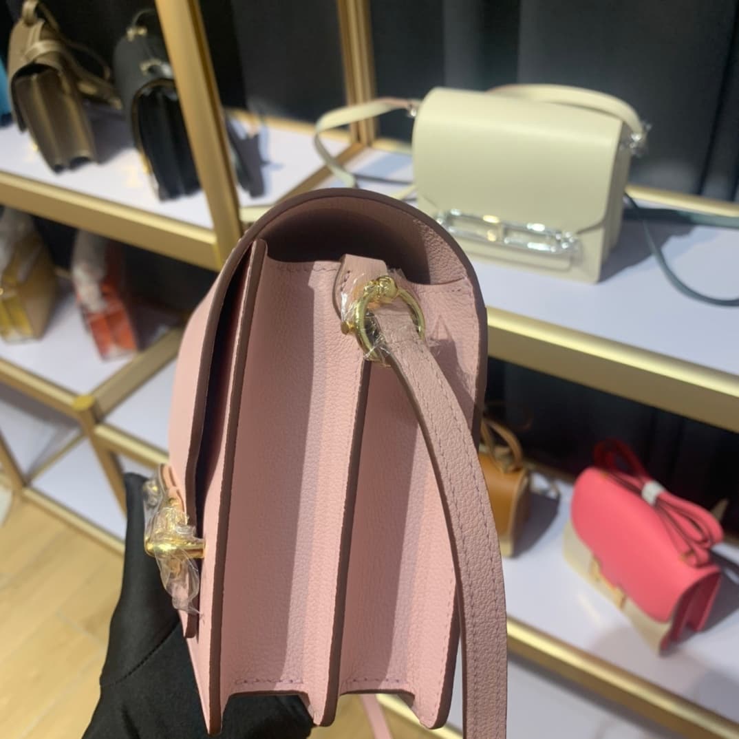 Hermes Roulis wallet in Pink Calfskin Etoupe WAX Gold/Silver-Metal High