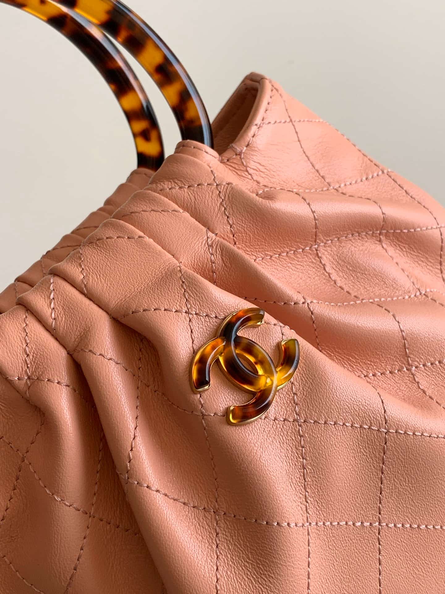 Chanel Small Hobo Bag Lambskin-Shell Effect Plexi & Gold-Tone Metal Pink AS6022 High