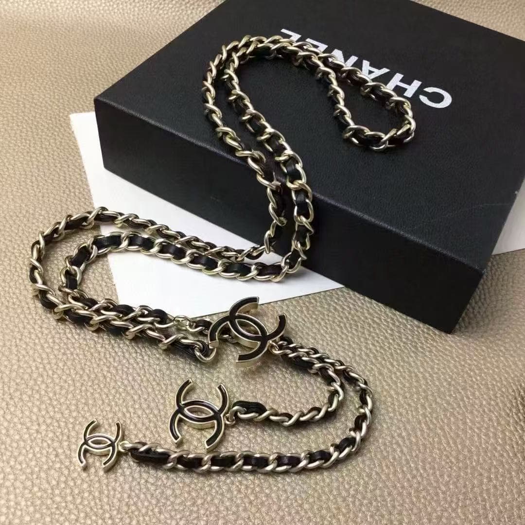 Chanel interwoven leather and metal chain belt