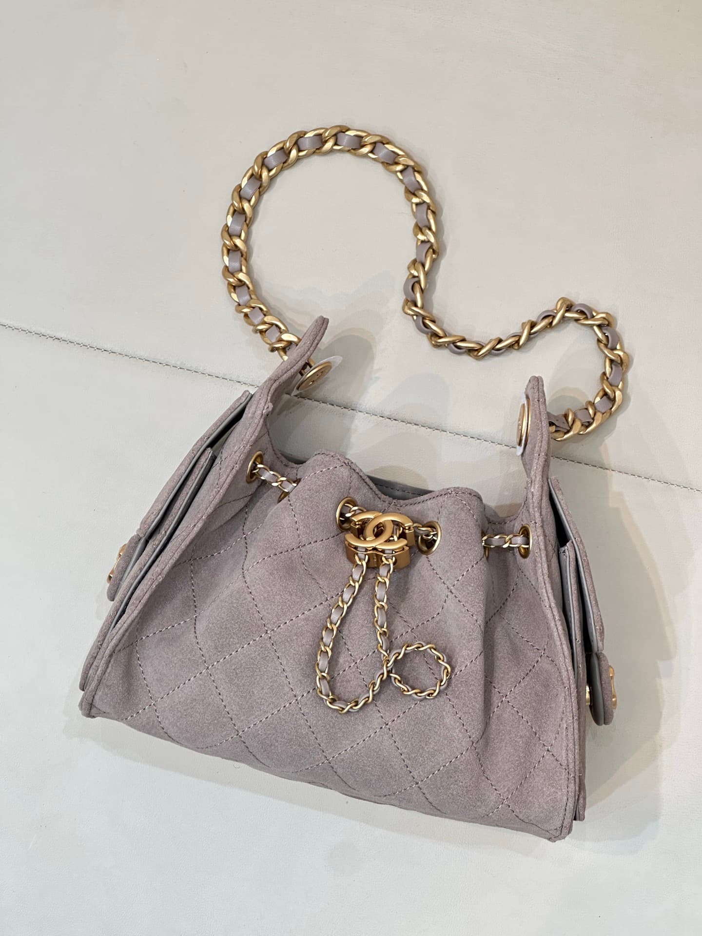 CHANEL 25 Mini Handbag AS5631 Suede &Gold-tone Metal Grey TOP