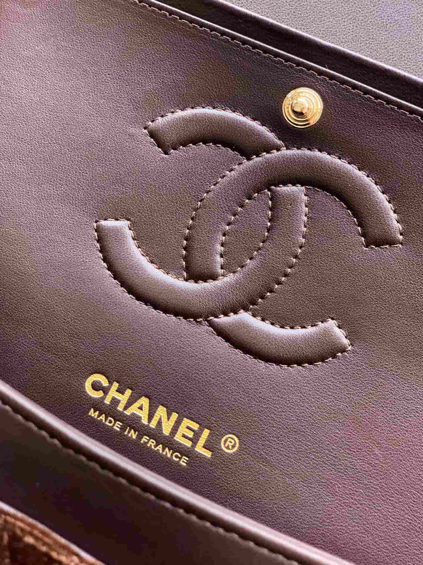 Chanel Medium CLASSIC HANDBAG Velvet  & Gold-Tone Metal Coffee A