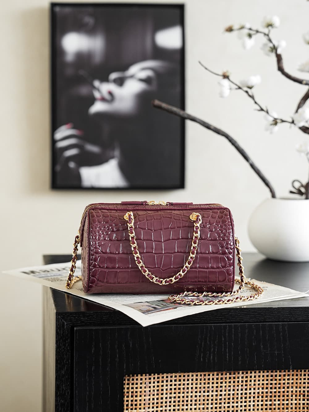 Chanel Mini Timeless Classic Barrel Bag crocodile-embossed calfskin& Gold-Tone Metal dark burgundy AP5390 A