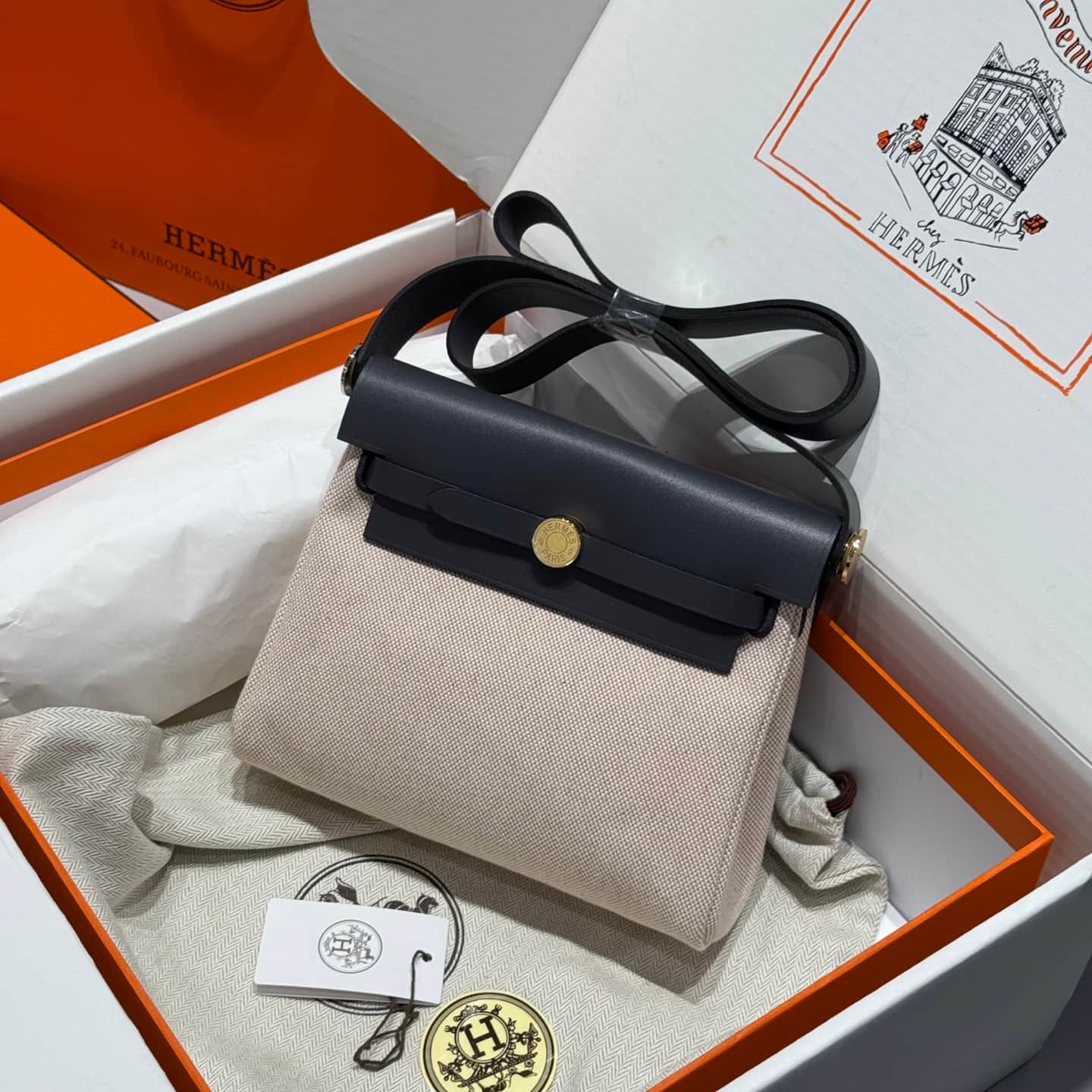 Hermes Herbag Zip Mini 20 bag Canvas and Leather TOP