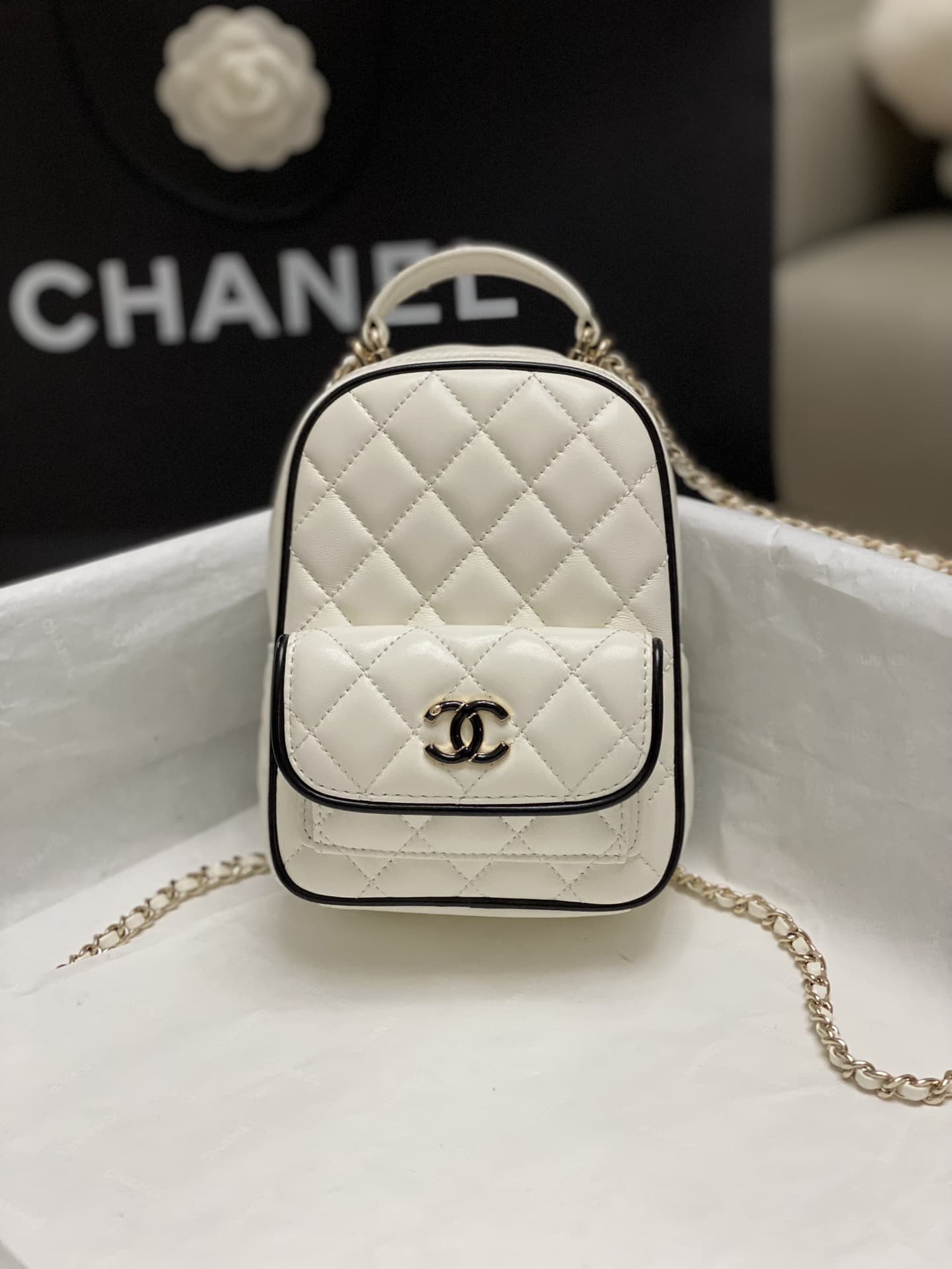 Chanel Mini Backpack Lambskin & Gold-Tone Metal AP3753 White A