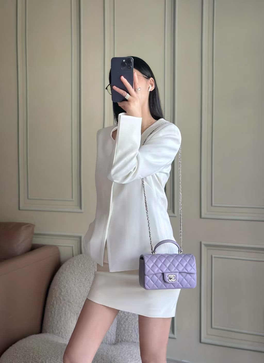 Chanel Mini Classic Handbag Lambskin & Gold-Tone Metal AS2431 Purple TOP