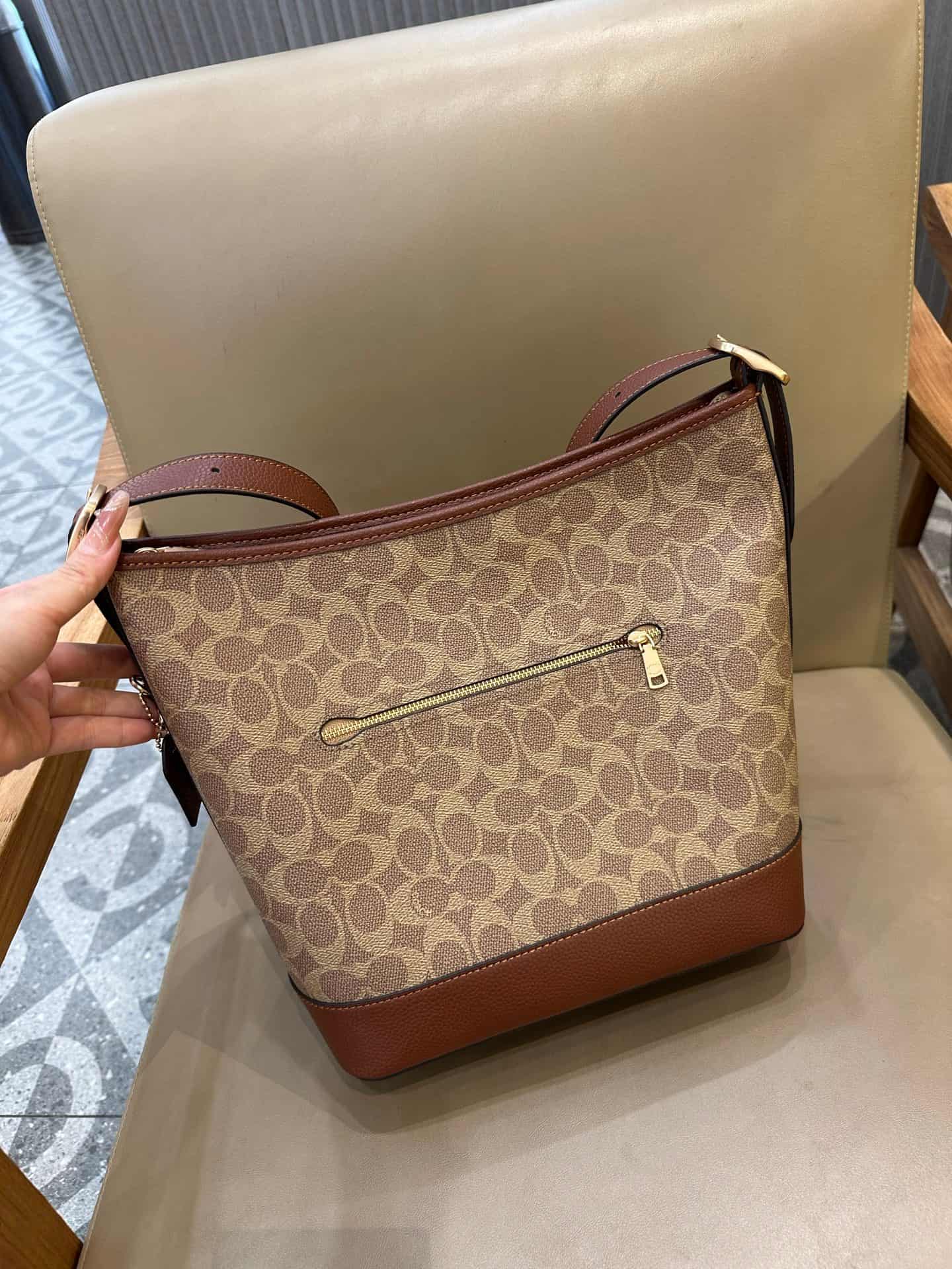 Coach Jude Duffle Bag in Signature Canvas with Tan/Brown Leather High