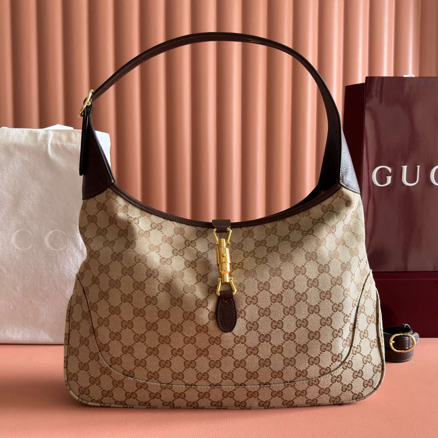 Gucci Jackie 1961 large crossbody bag Sand and dark brown GG canvas ‎863279 High