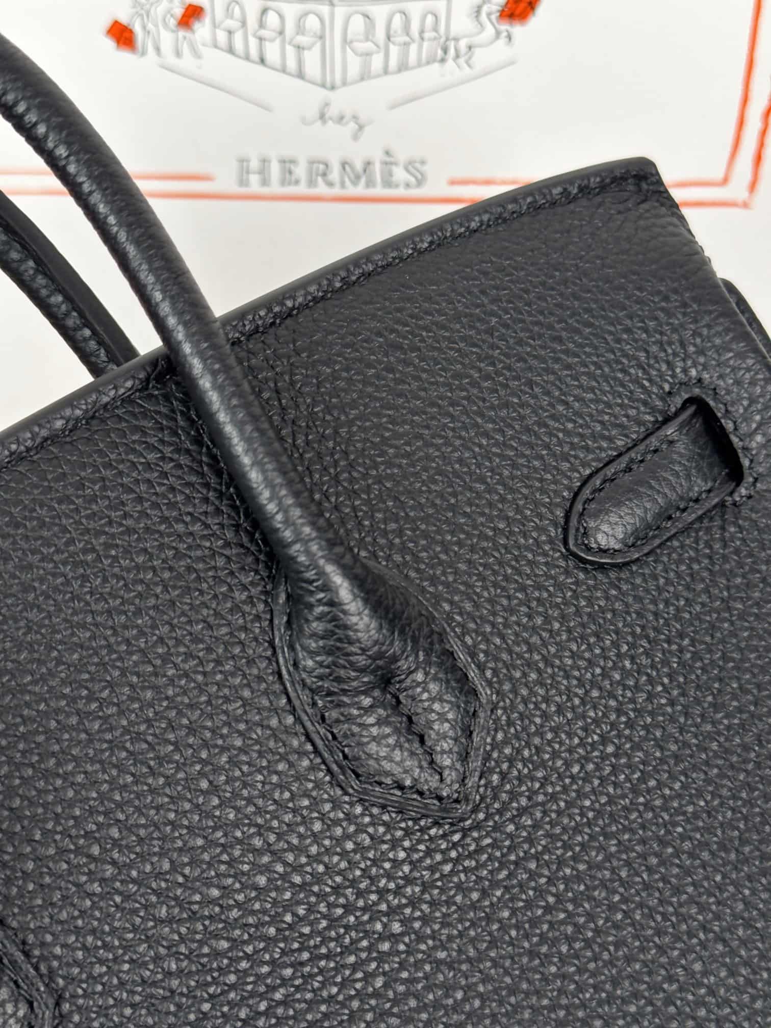 Hermes Birkin 25/30 Bag Togo Calfskin Leather Black High