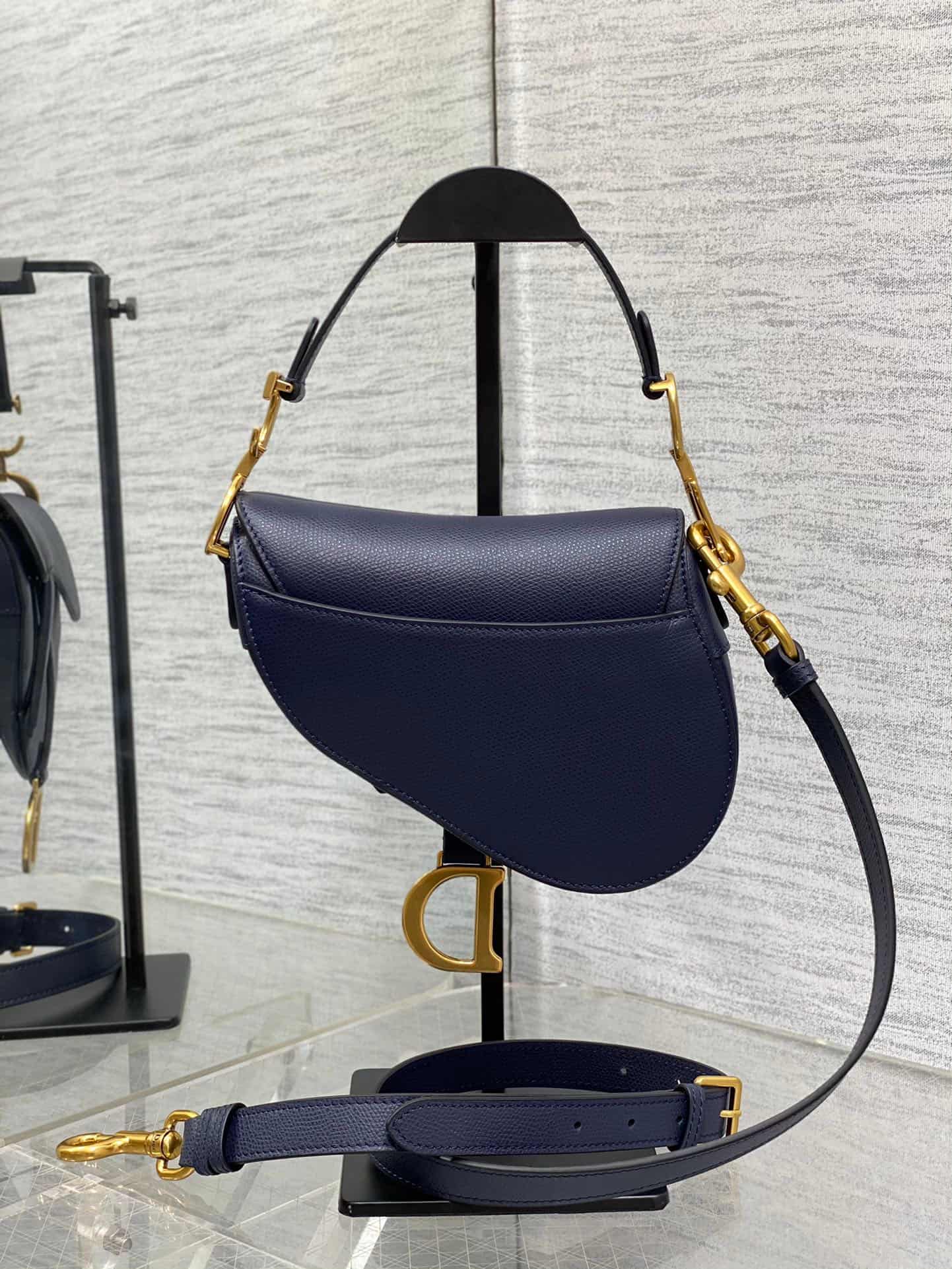 Mini SADDLE BAG Grained Calfskin  Navy Blue High