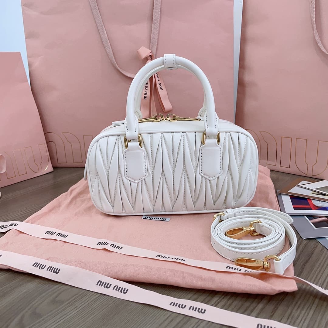 Miu Miu Arcadie matelassé nappa leather bag 5BB142 Cream High