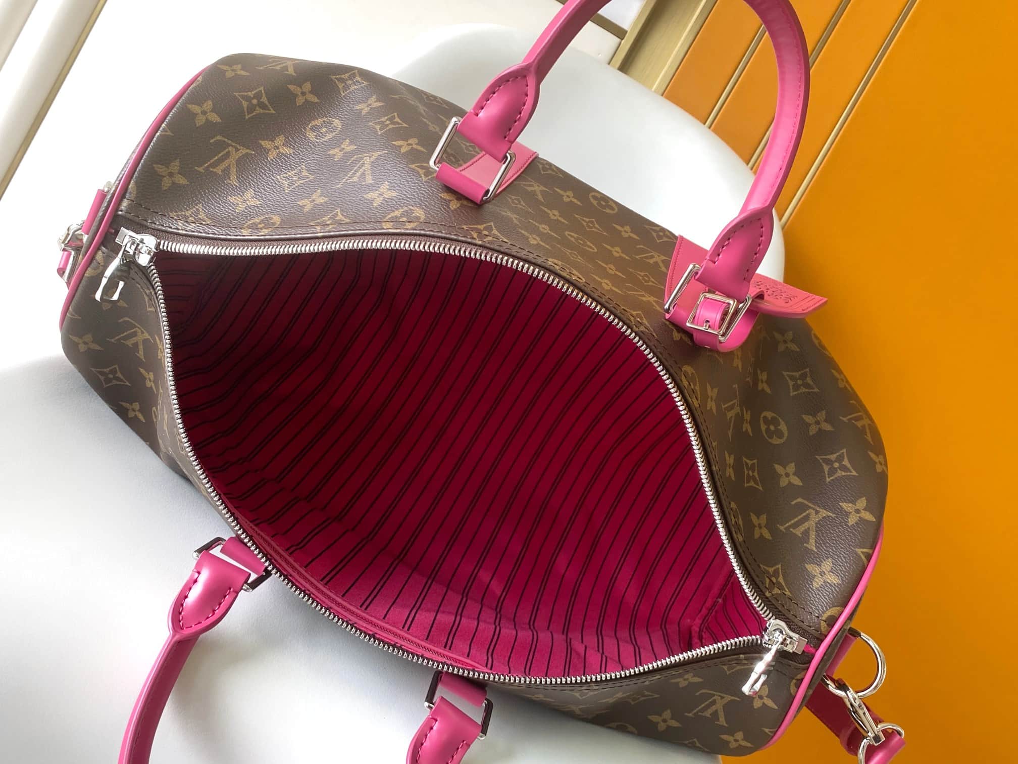 Louis Vuitton Keepall Bandoulière 45 Monogram Macassar coated canvas M13807 Pondichery Pink High