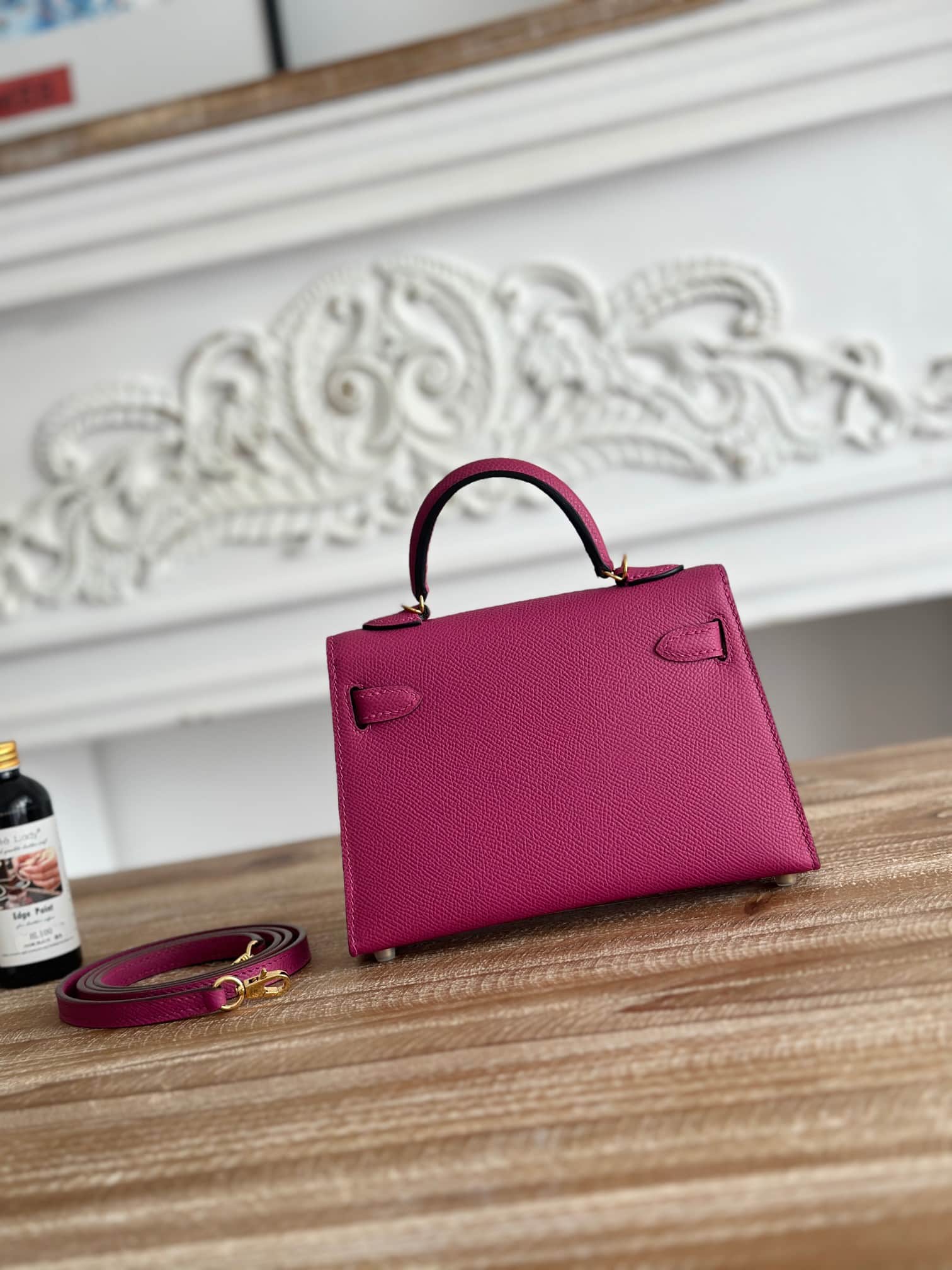 Hermes Kelly Mini II Bag Epsom Leather WAX Rose Pourpre High