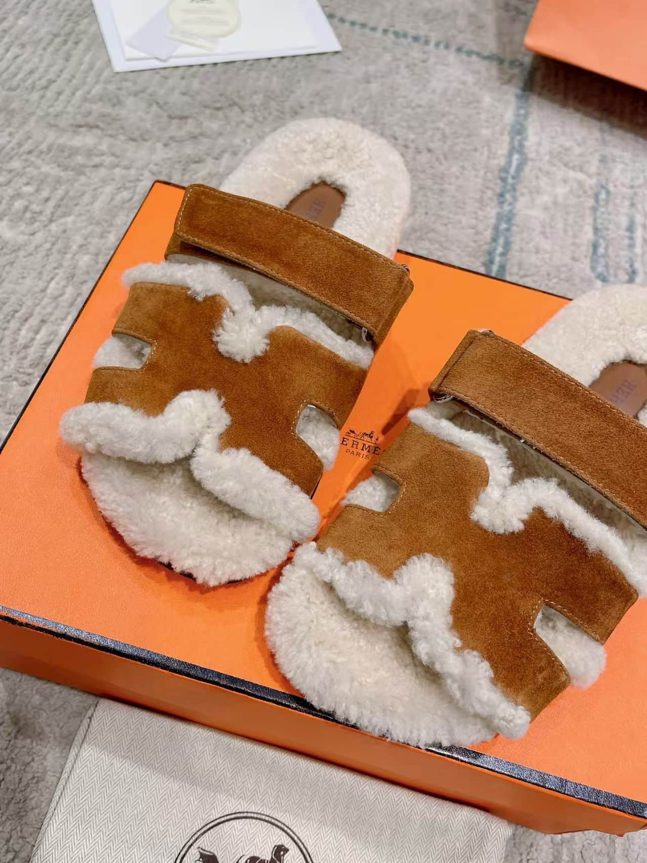 Hermes Chypre Sandals in Shearling and Suede Unisex