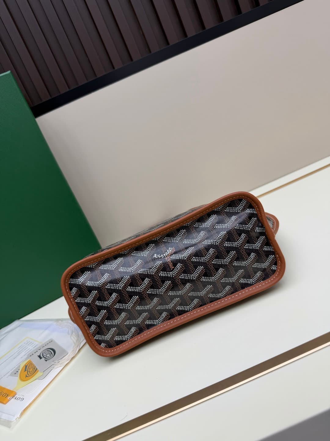 Goyard Mini Anjou Tote Goyardine Canvas with White Painted Mascot Brown High