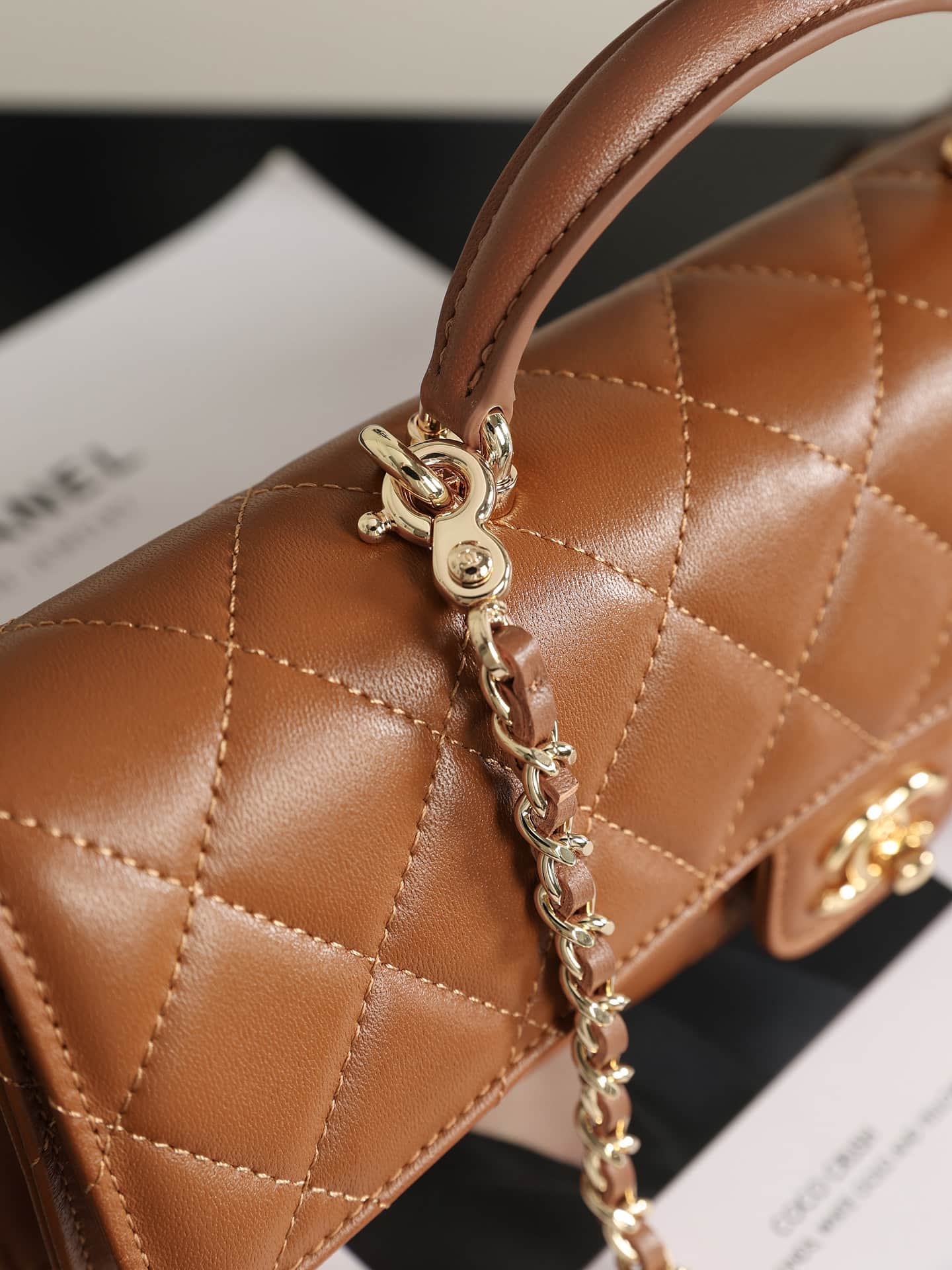 Chanel Clutch with chain Lambskin & Gold-Tone Metal Camel AP5280 A