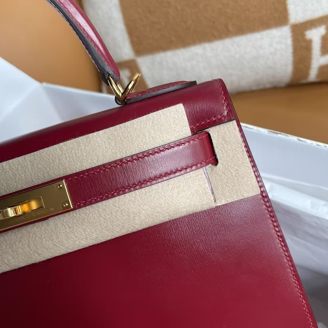 Hermes Kelly 25/28/32cm Sellier Bag Box Leather In Burgundy WAX High Customizing style