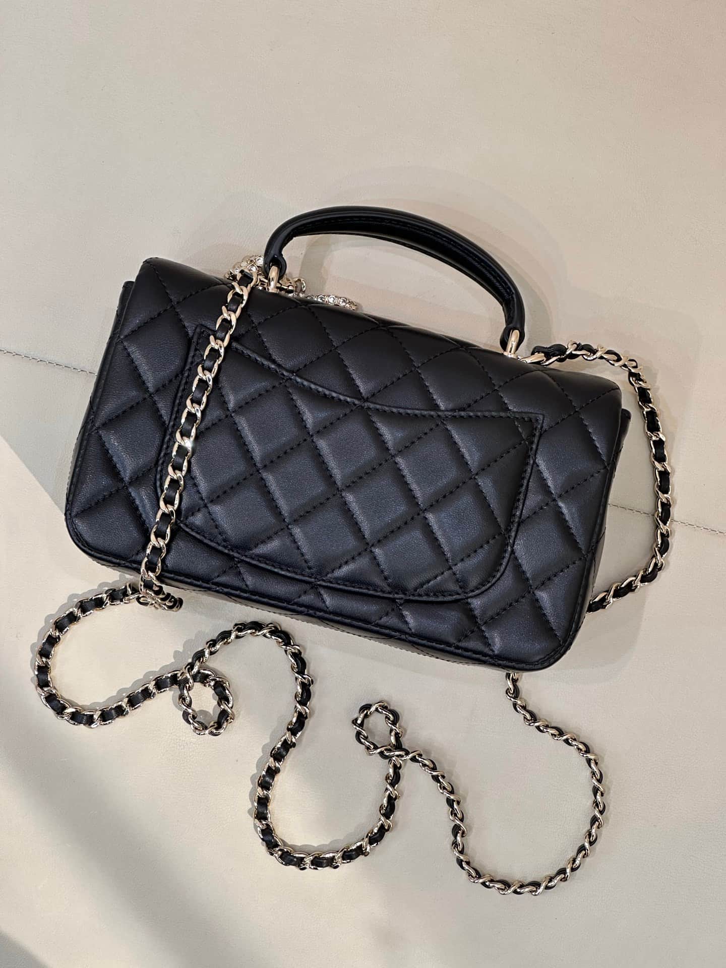 Chanel Mini Classic Handbag Lambskin Strass & Gold-Tone Metal AS2431 black TOP