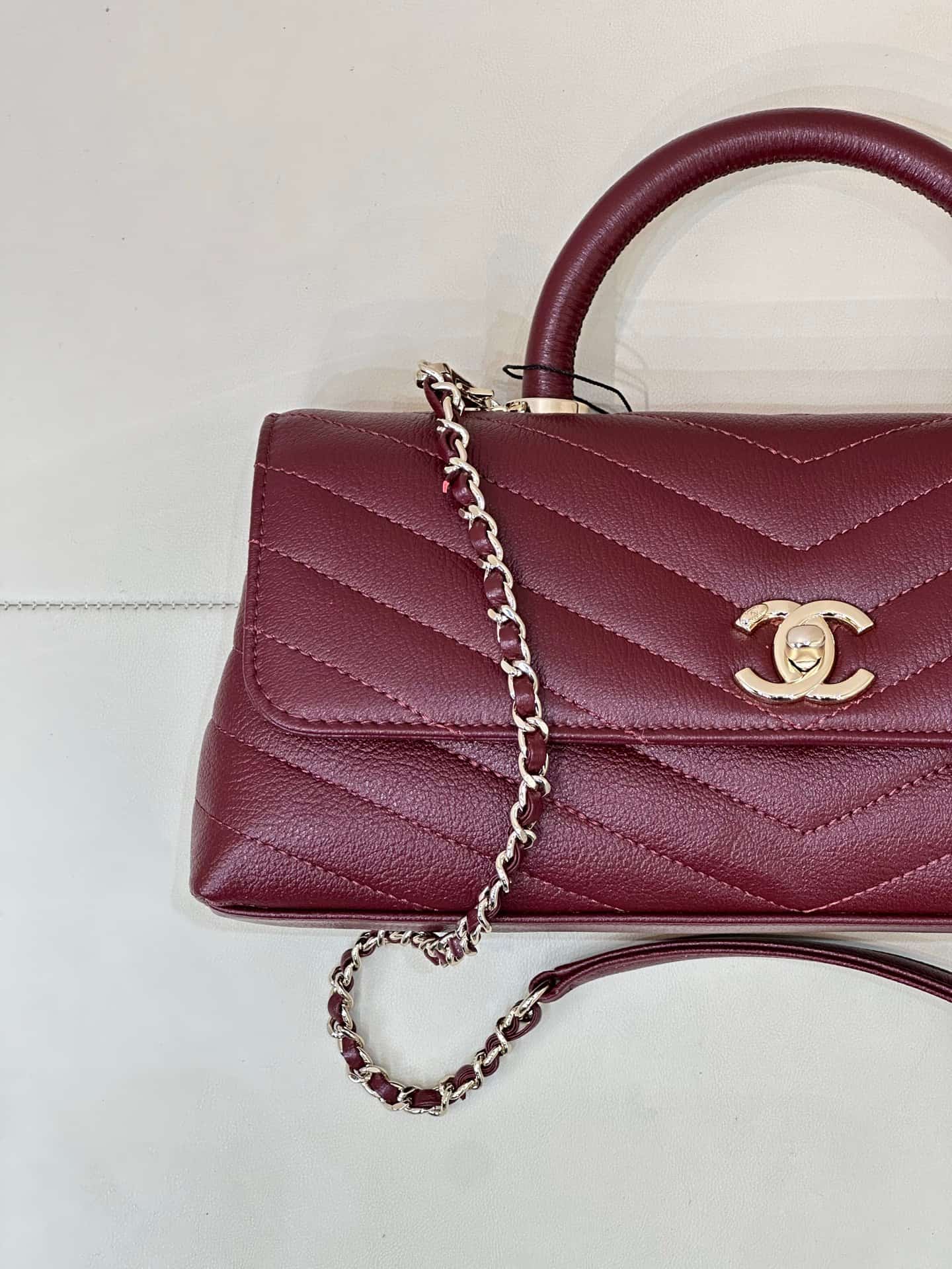 Chanel Maxi Flap Bag with Top Handle Grained Calfskin& Gold-Tone Metal AS6091 Claret TOP