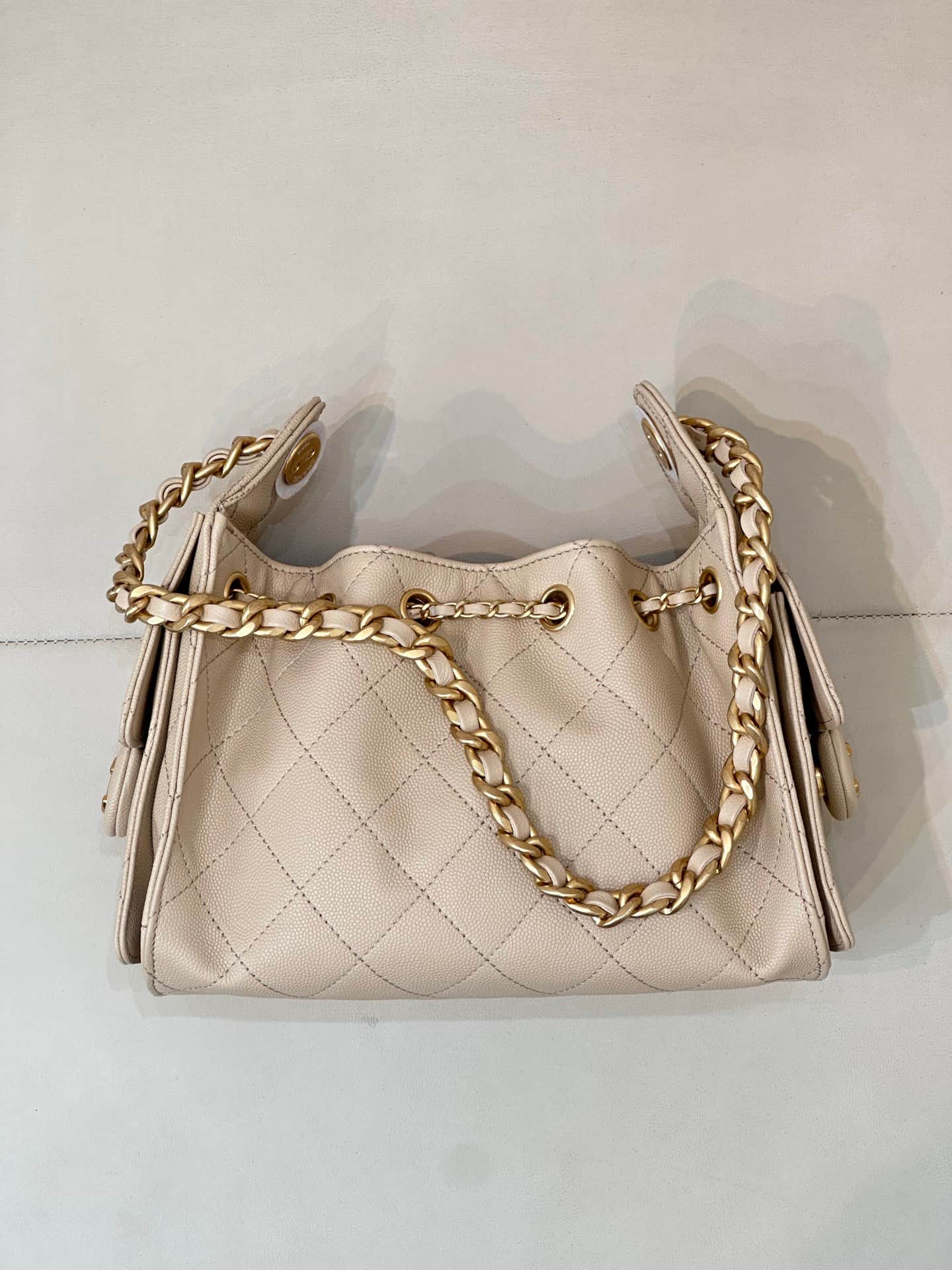CHANEL 25 Mini Handbag AS5631 Grained Calfskin & Gold-tone Metal Beige TOP