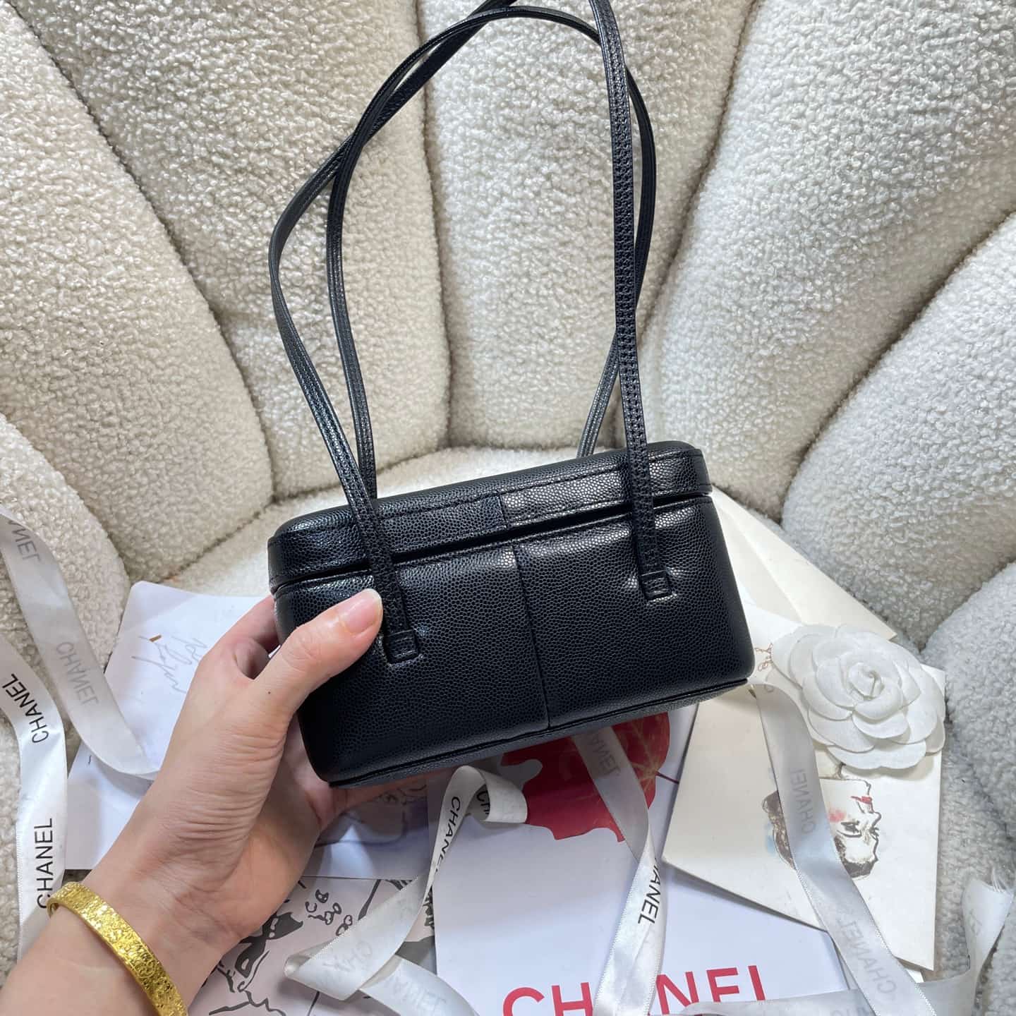 Chanel Long Vanity with Leather Strap Grained Shiny Calfskin & Gold-Tone Metal Black AP5067 A