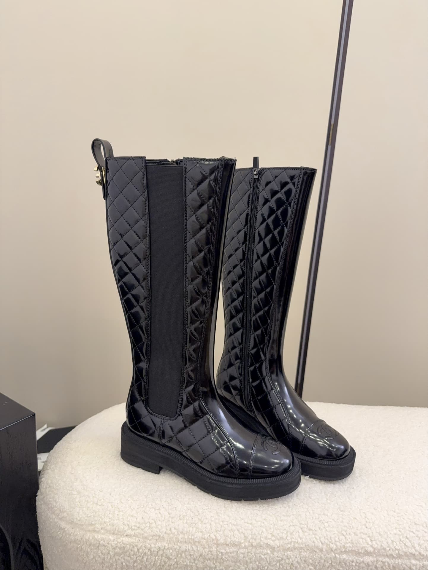 Chanel Oily Calfskin Quilted High Boots Shoes Women