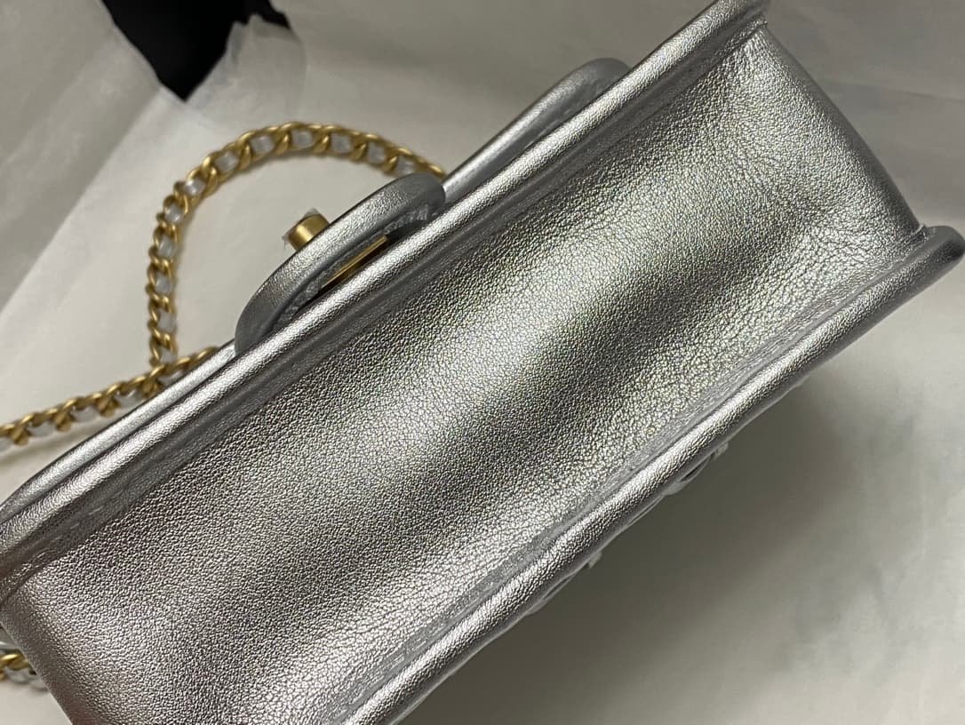 Chanel Mini Flap Bag Metallized Braided Calfskin & Gold-Tone Metal  Silver AS4797 High