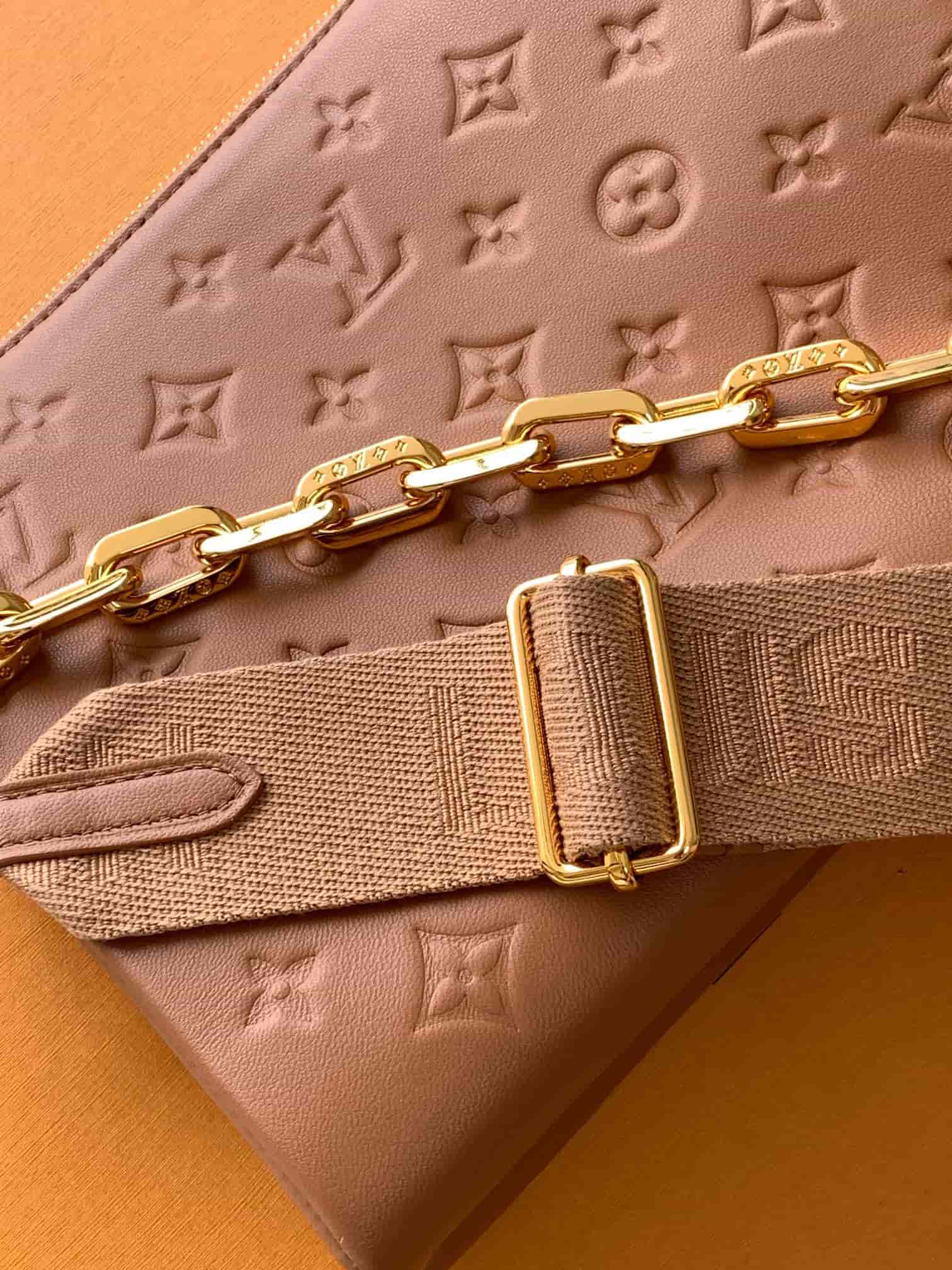 Louis Vuitton Coussin PM Camel Monogram-embossed puffy lambskin M21261 High