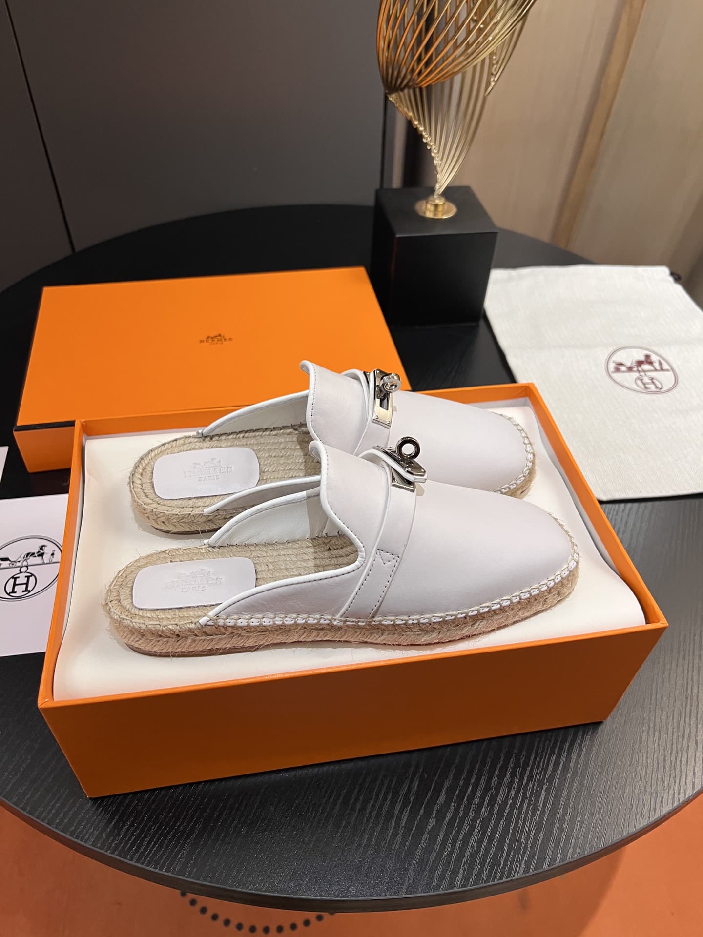 Hermes Feria espadrille Leather Mules Shoes Women