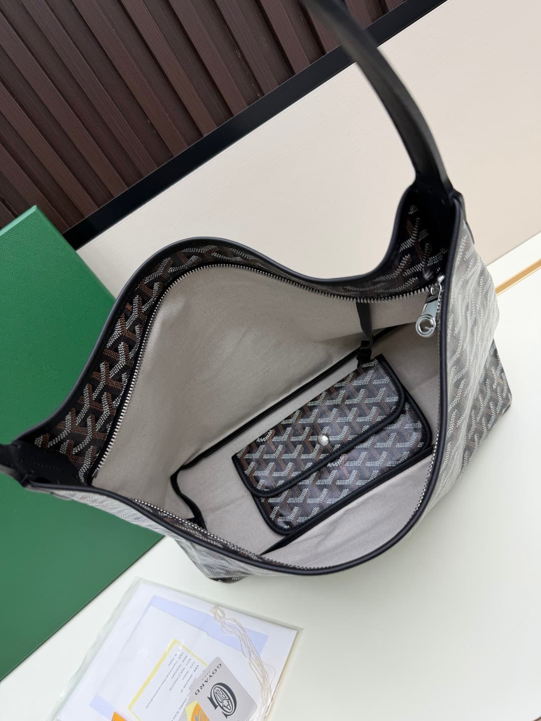 Goyard Bohème Black Hobo Bag Chevron Canvas and  White Painted Mascot High