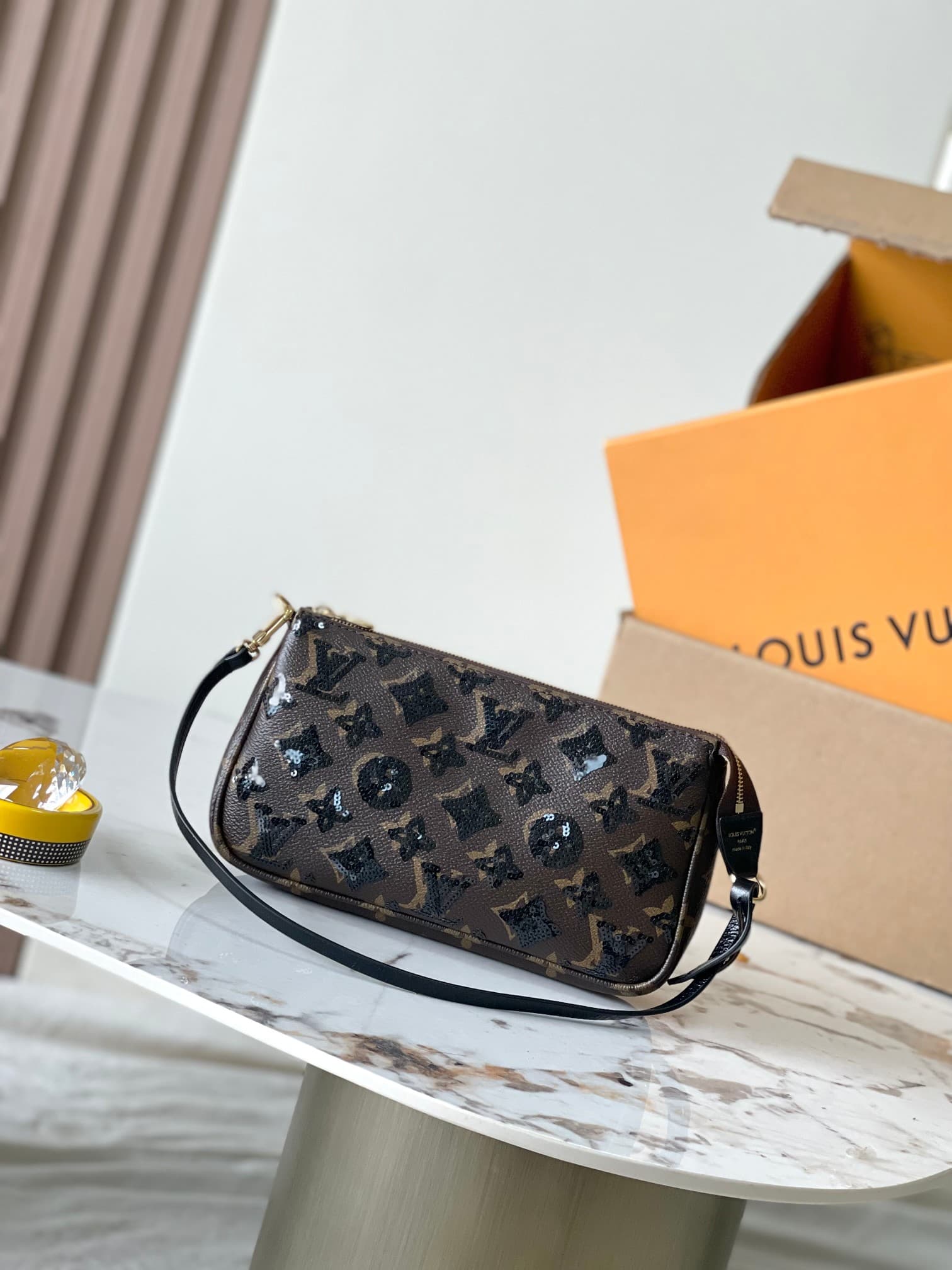 Louis Vuitton Pochette Accessoires Monogram Noir Coated canvas with sequins M26473 High