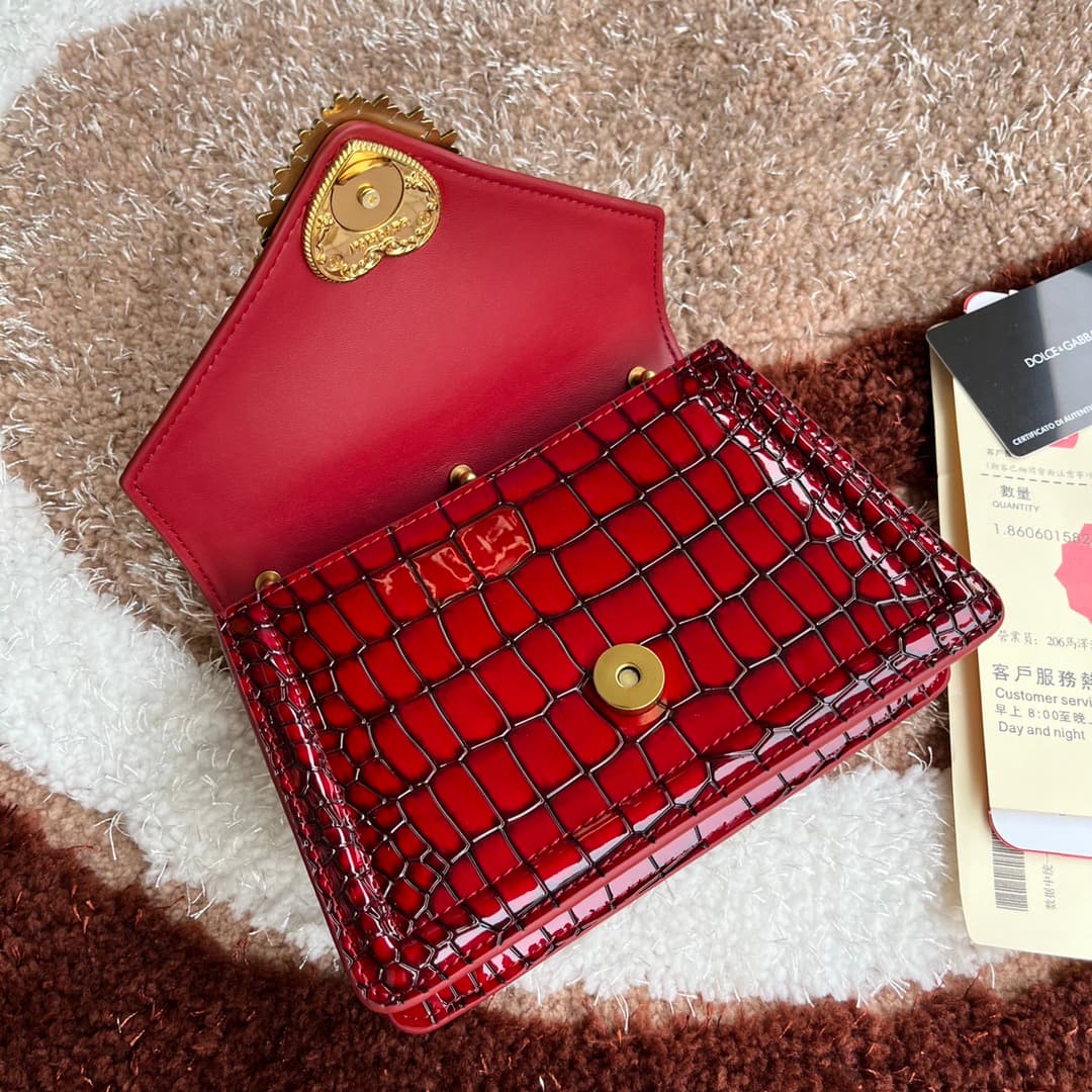 Dolce & Gabbana Small Devotion bag in crocodile-effect calfskin Red High