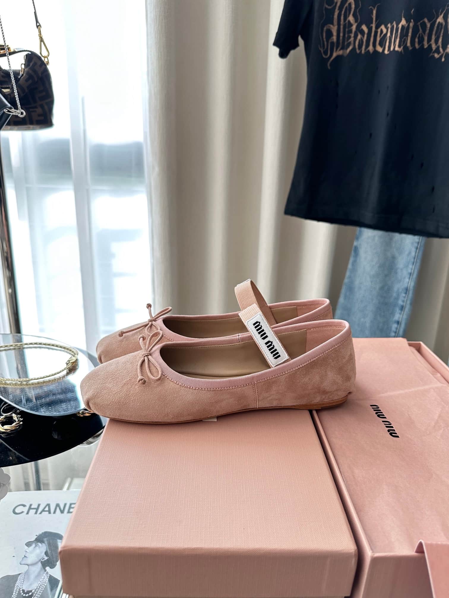 Miu Miu Suede Ballet Flat Shoes Women