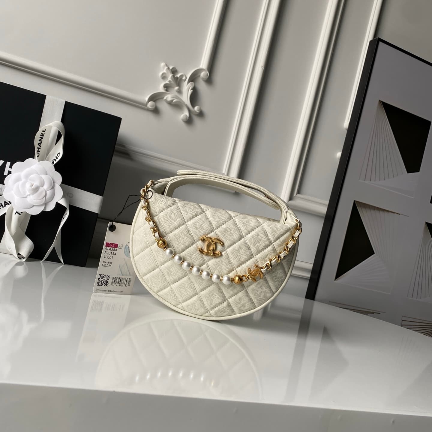 Chanel mini round hobo pouch bag AP4584 Grained Calfskin & gold-tone metal cream high