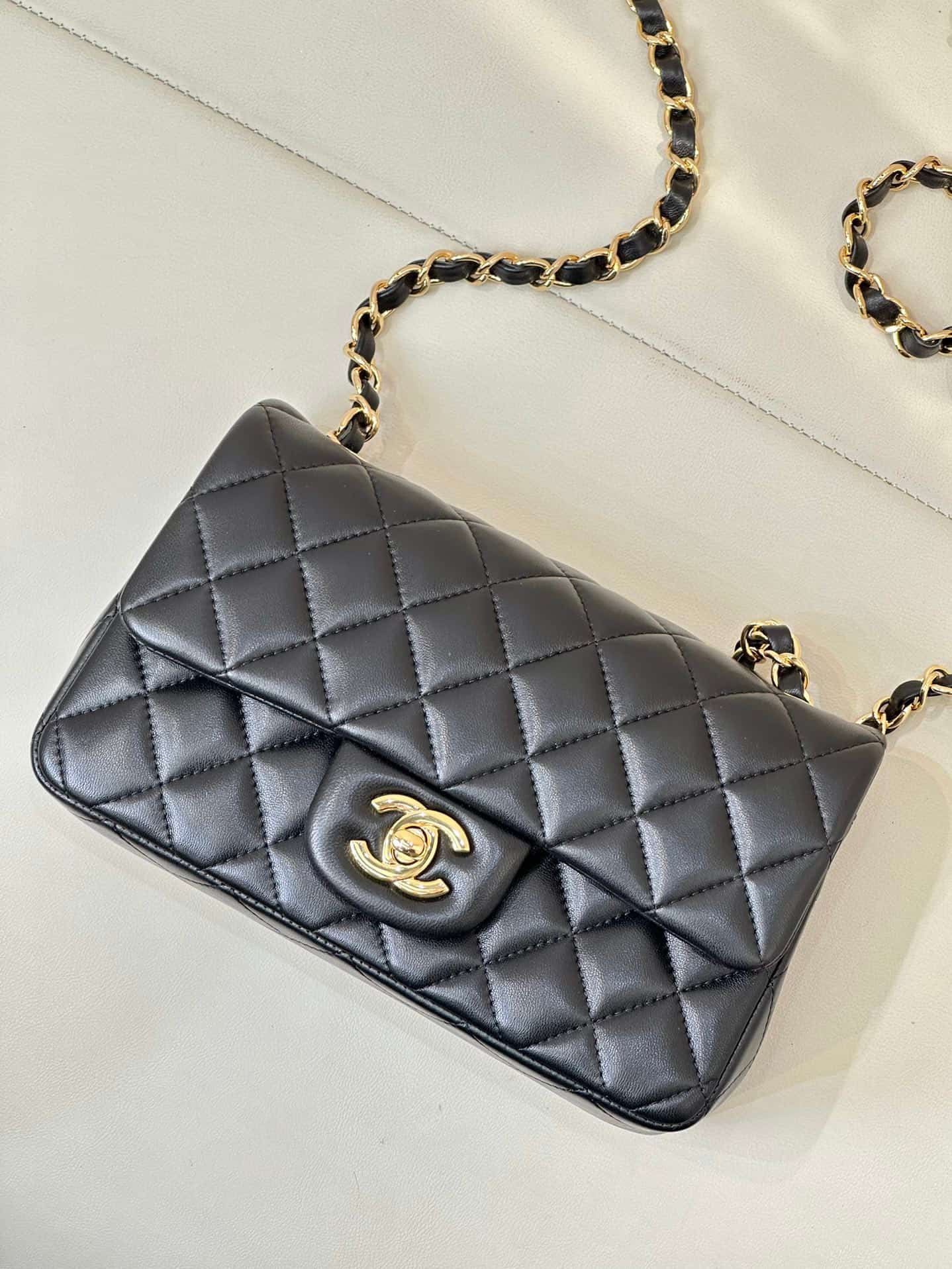 CHANEL Mini Classic Handbag Lambskin & Gold-Tone Metal A69900 Black TOP
