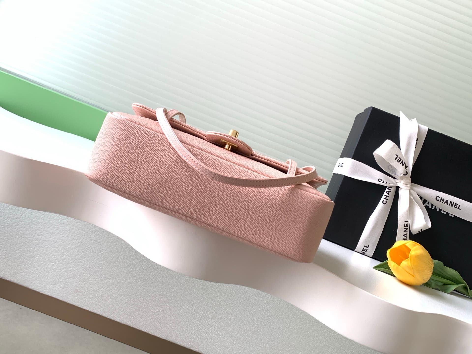 Chanel Small Flap Bag Grained Shiny Calfskin & Gold-Tone Metal AS6130 Pink High