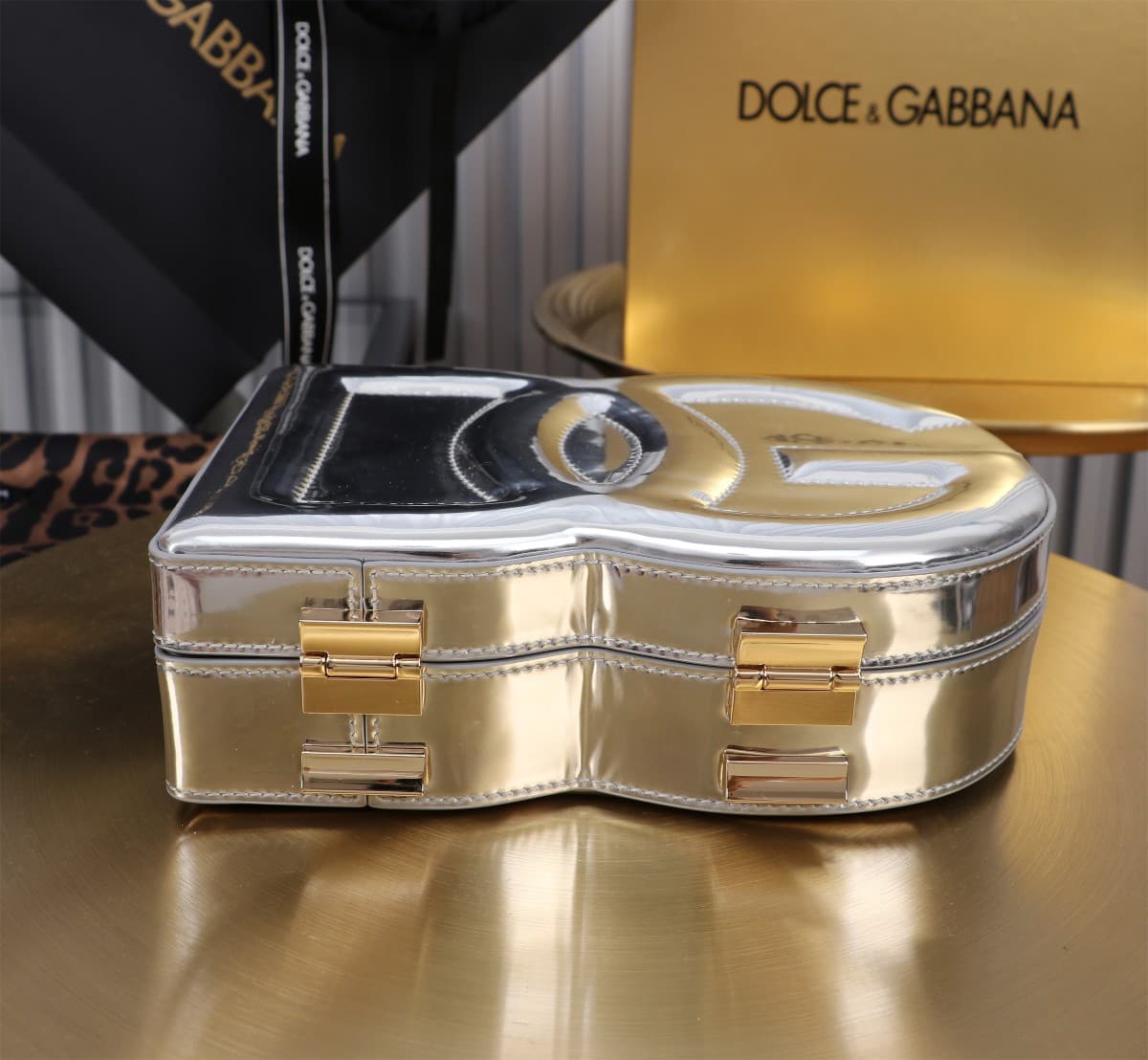Dolce & Gabbana silver patent leather DG Logo handbag high