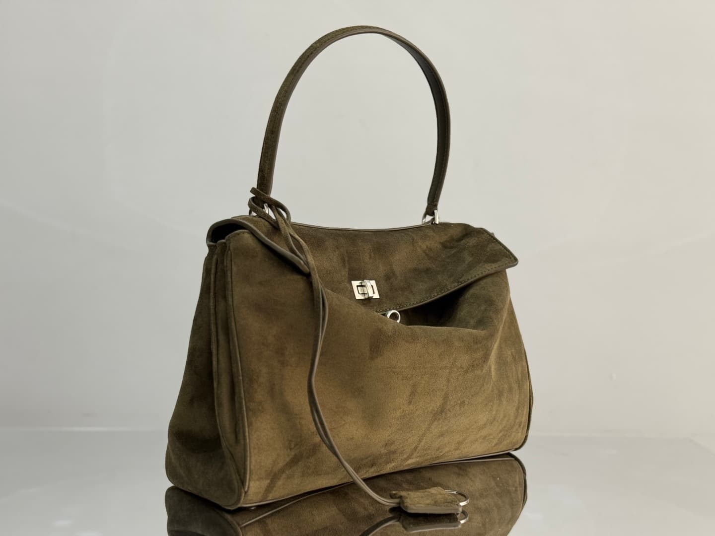 Balenciaga Rodeo Medium Bag in Khaki Waxed Suede Calfskin With Silver-Tone Metal TOP