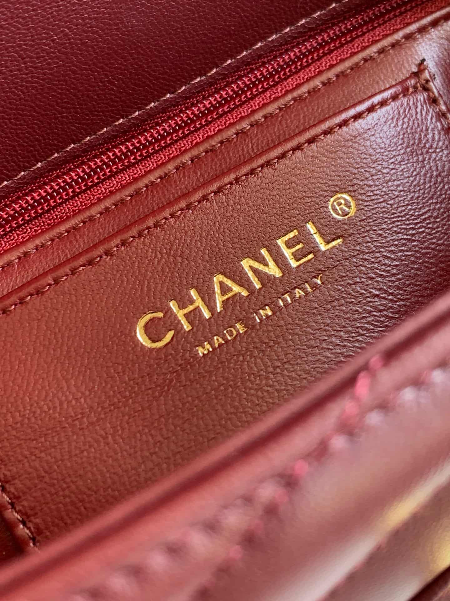 Chanel Flap Bag with Top Handle Chevron Lambskin& Gold-Tone Metal Claret AS6044 A