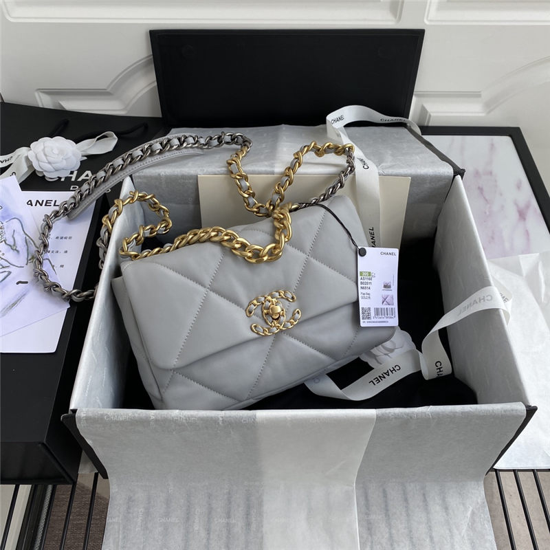 Chanel 19 Flap Bag Lambskin Grey High
