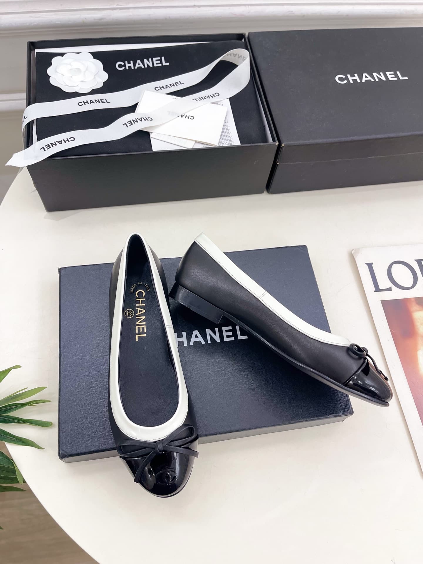 Chanel Lambskin Cap Toe CC Ballerina Flats Women