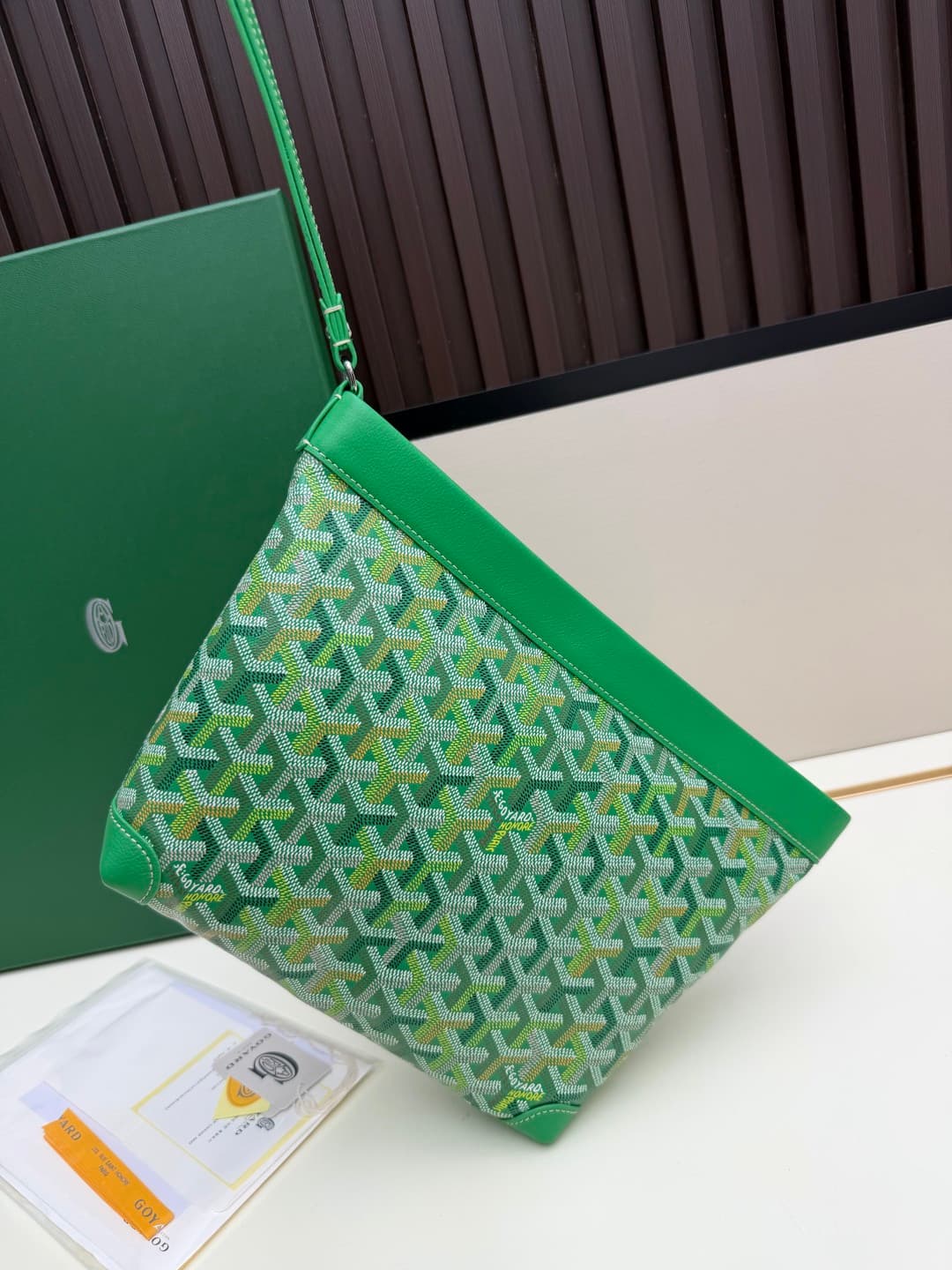 Goyard Conti pouch Goyardine canvas and Chevroches Calfskin Green High