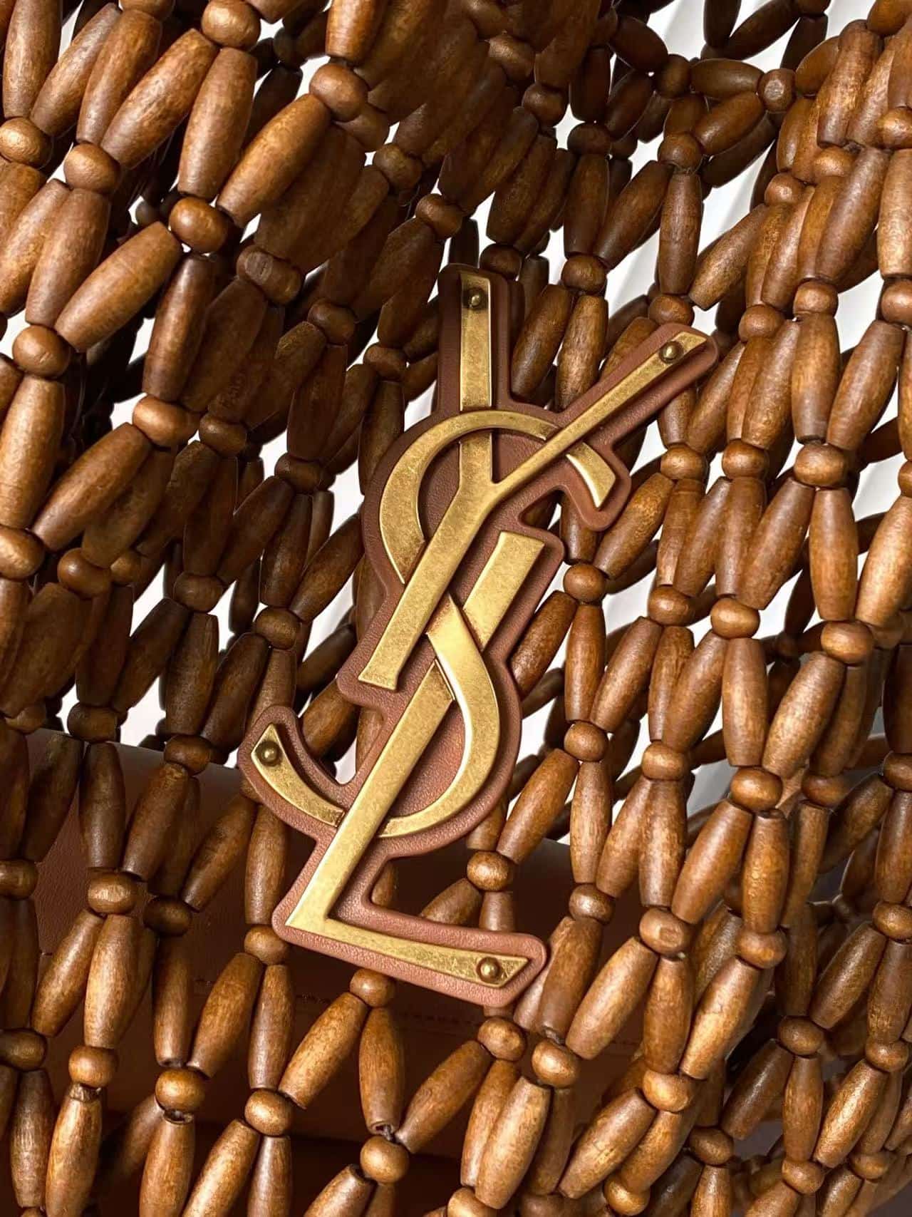 SAINT LAURENT ICARE MEDIUM IN WOOD BEADS LIGHT WOOD AND BRICK High