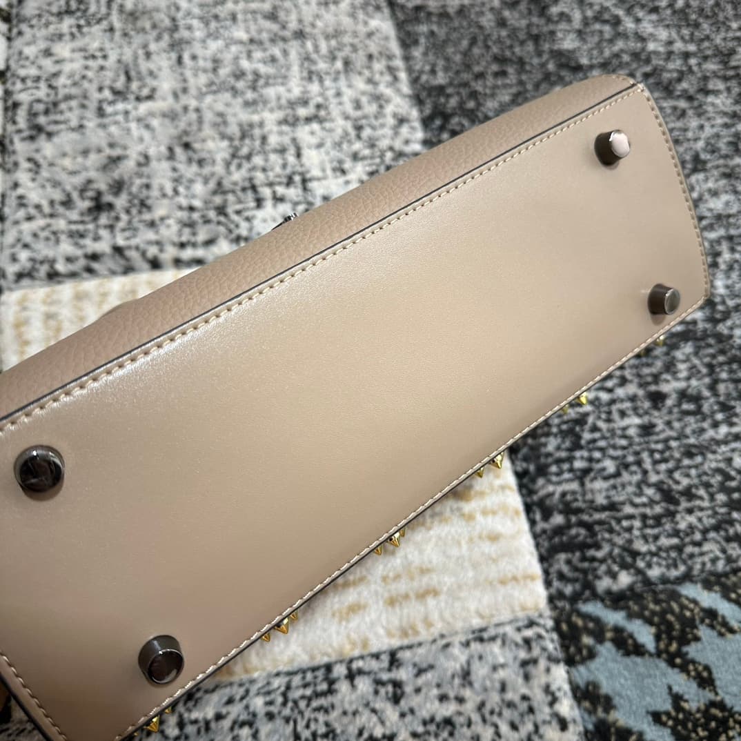 Christian Louboutin Paloma leather tote bag in beige with spikes &studs High